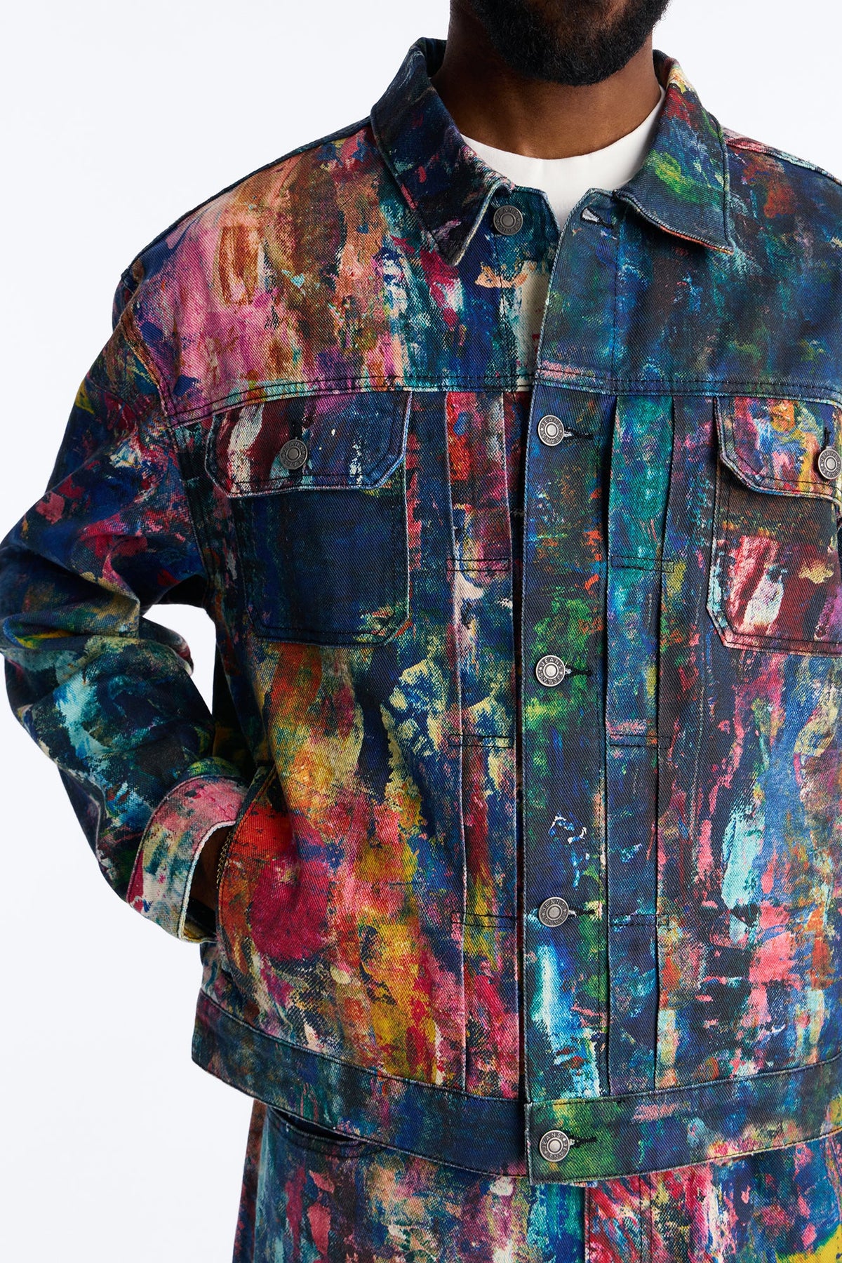 Cropped On The Gogh Painted Wide Work Jacket - Multi Color