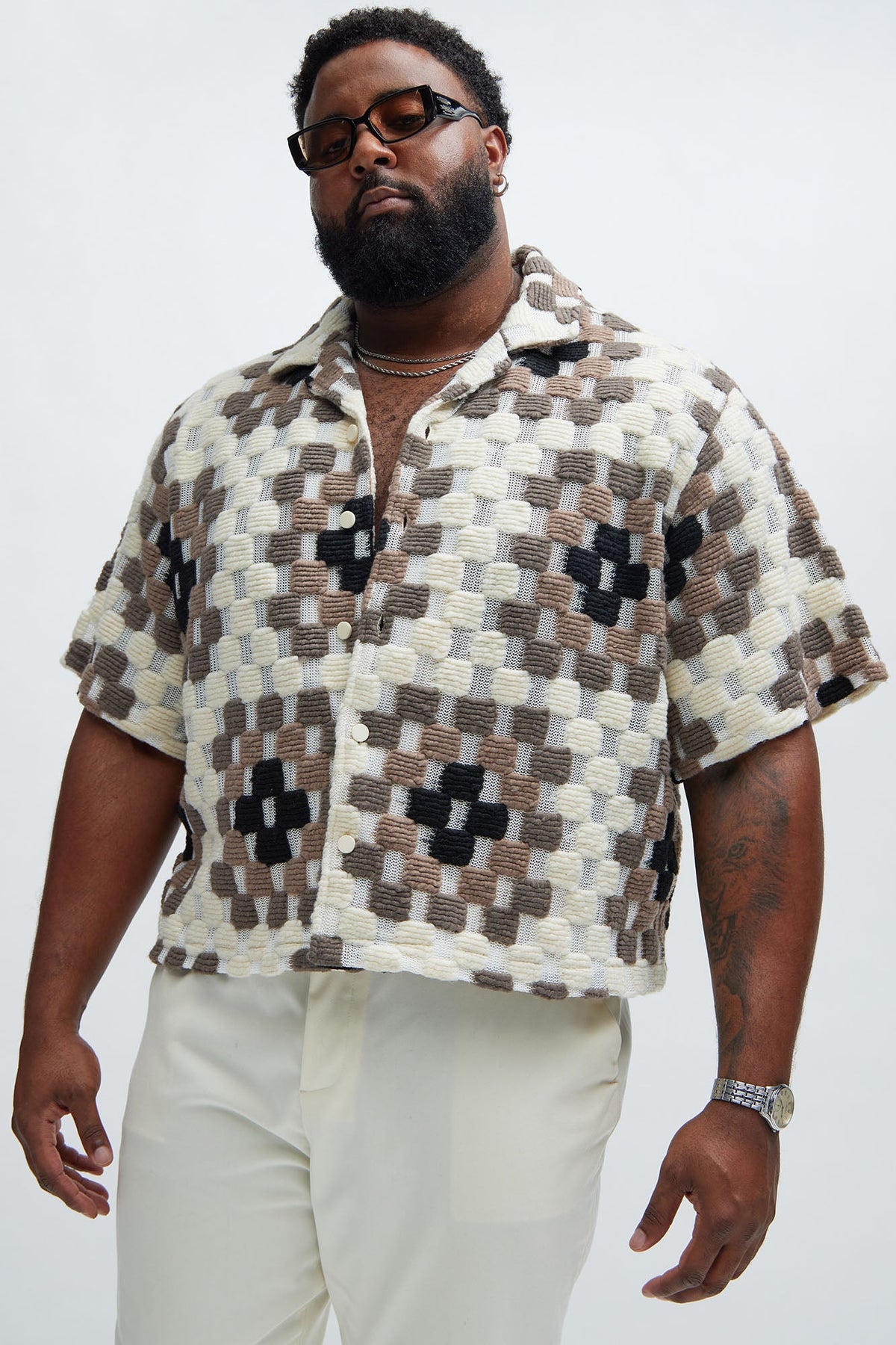 Gaston Jacquard Cropped Shirt - Brown/combo