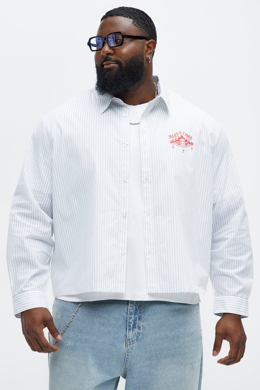 Cropped Saints And Sinners Long Sleeve Button Up - White