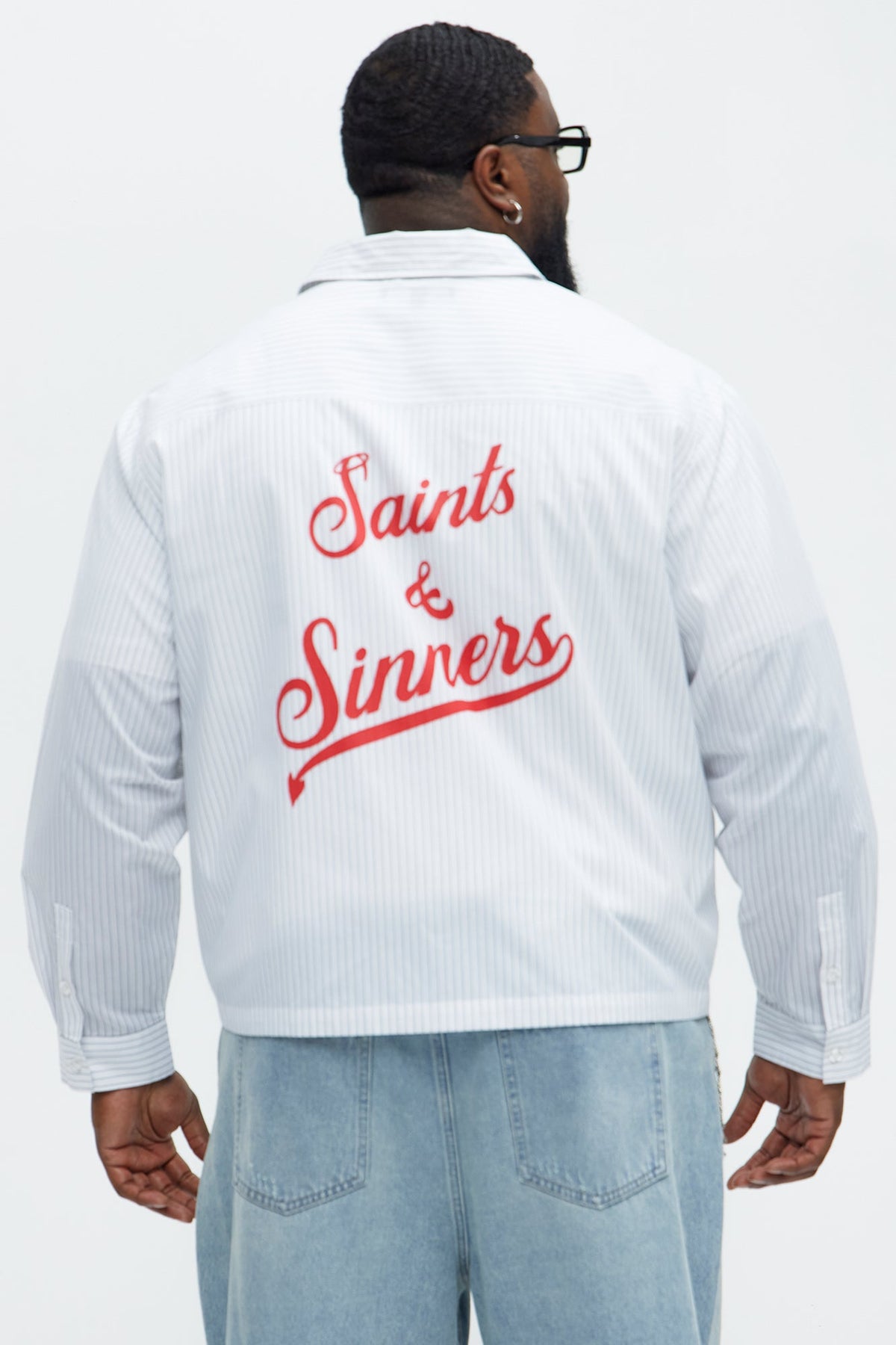 Cropped Saints And Sinners Long Sleeve Button Up - White