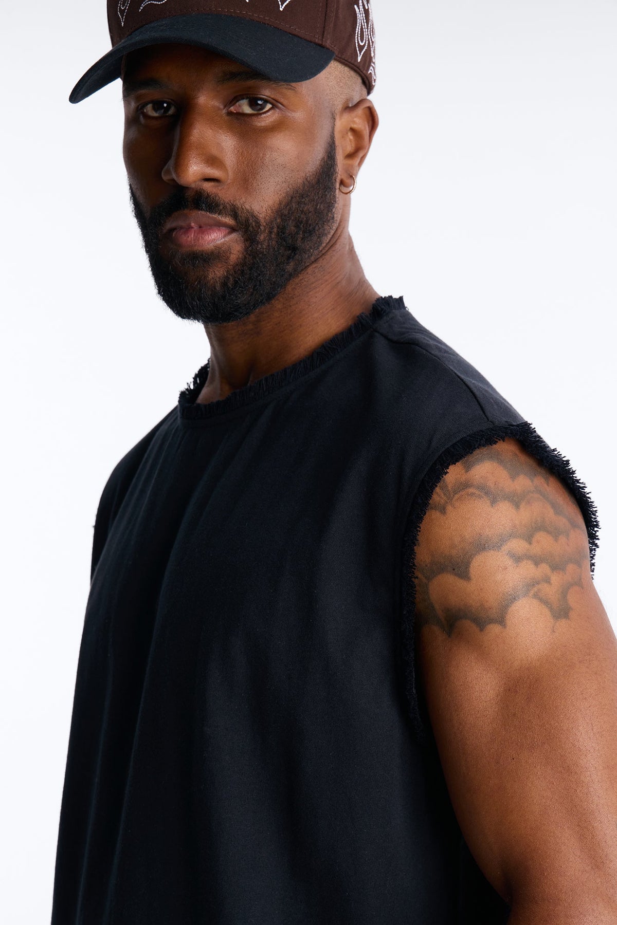 Relaxed Raw Edge Muscle Tee - Black