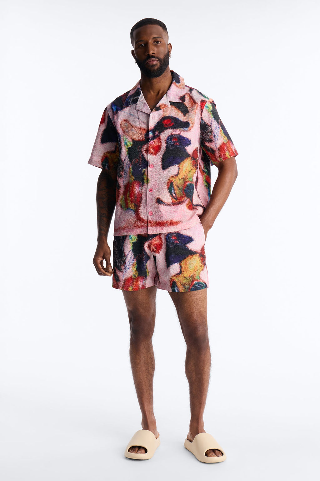 Relaxed Euphoric Blur Seersucker Cuban Button Up Shirt - Multi Color