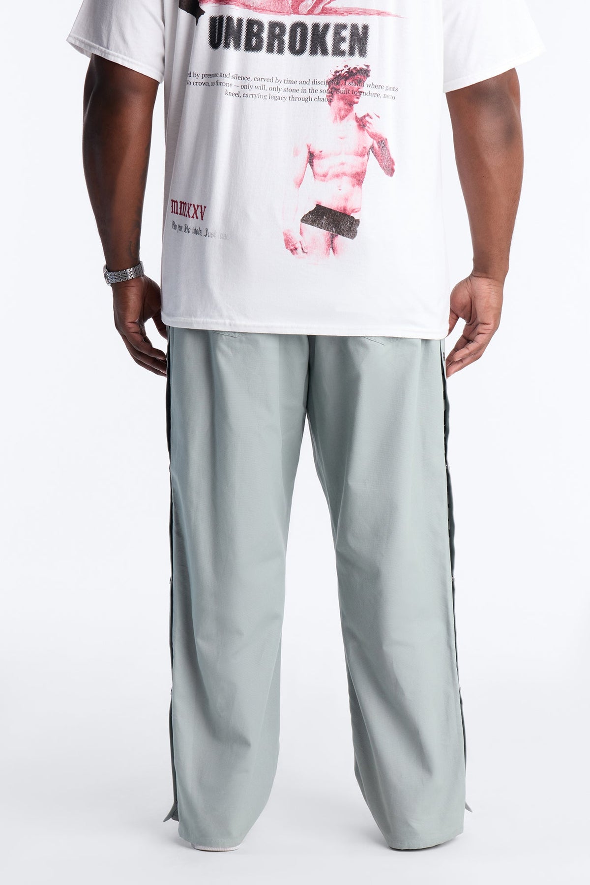 Straight Print Hint Studded Pant - Grey