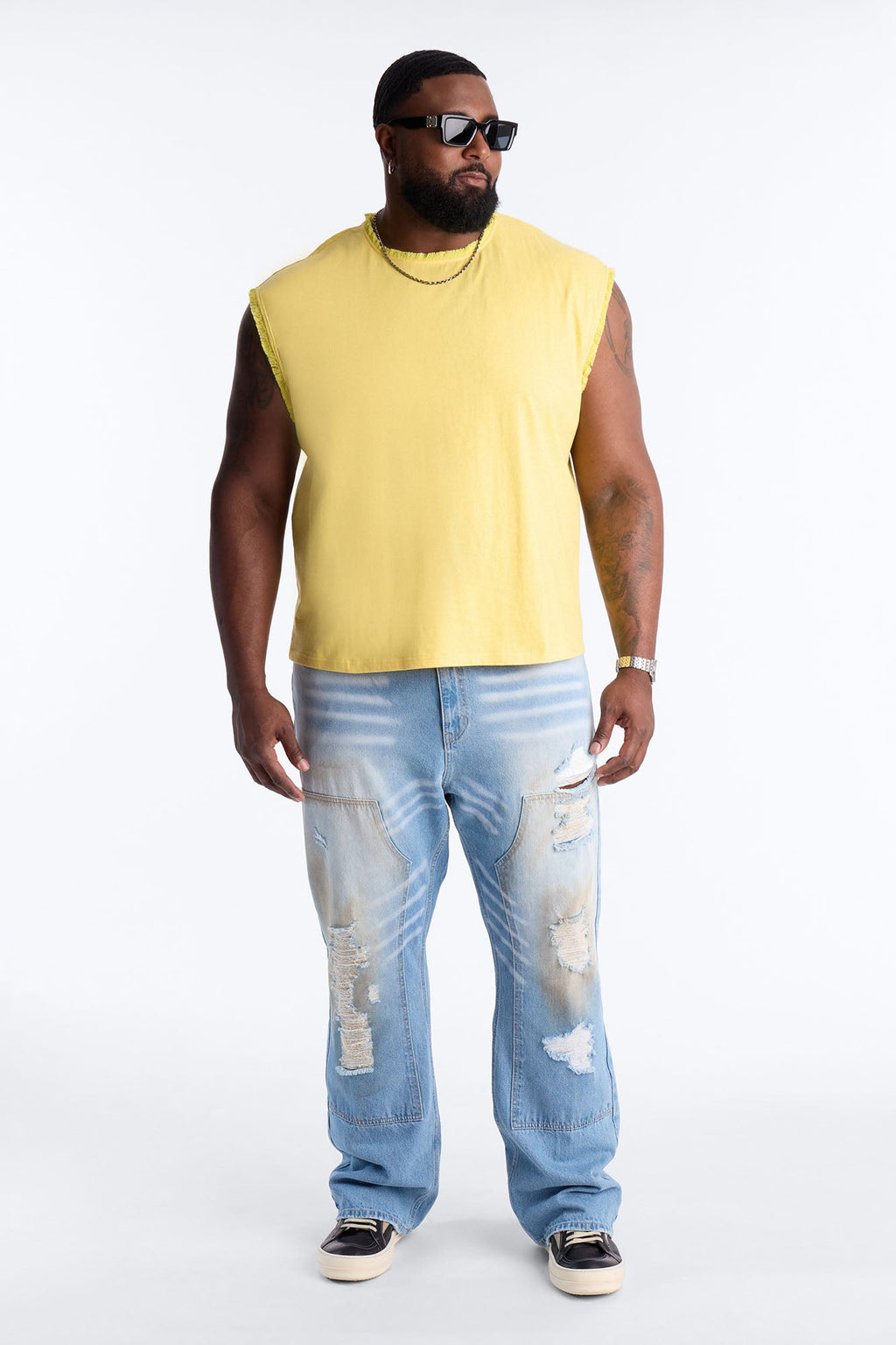 Relaxed Raw Edge Muscle Tee - Yellow
