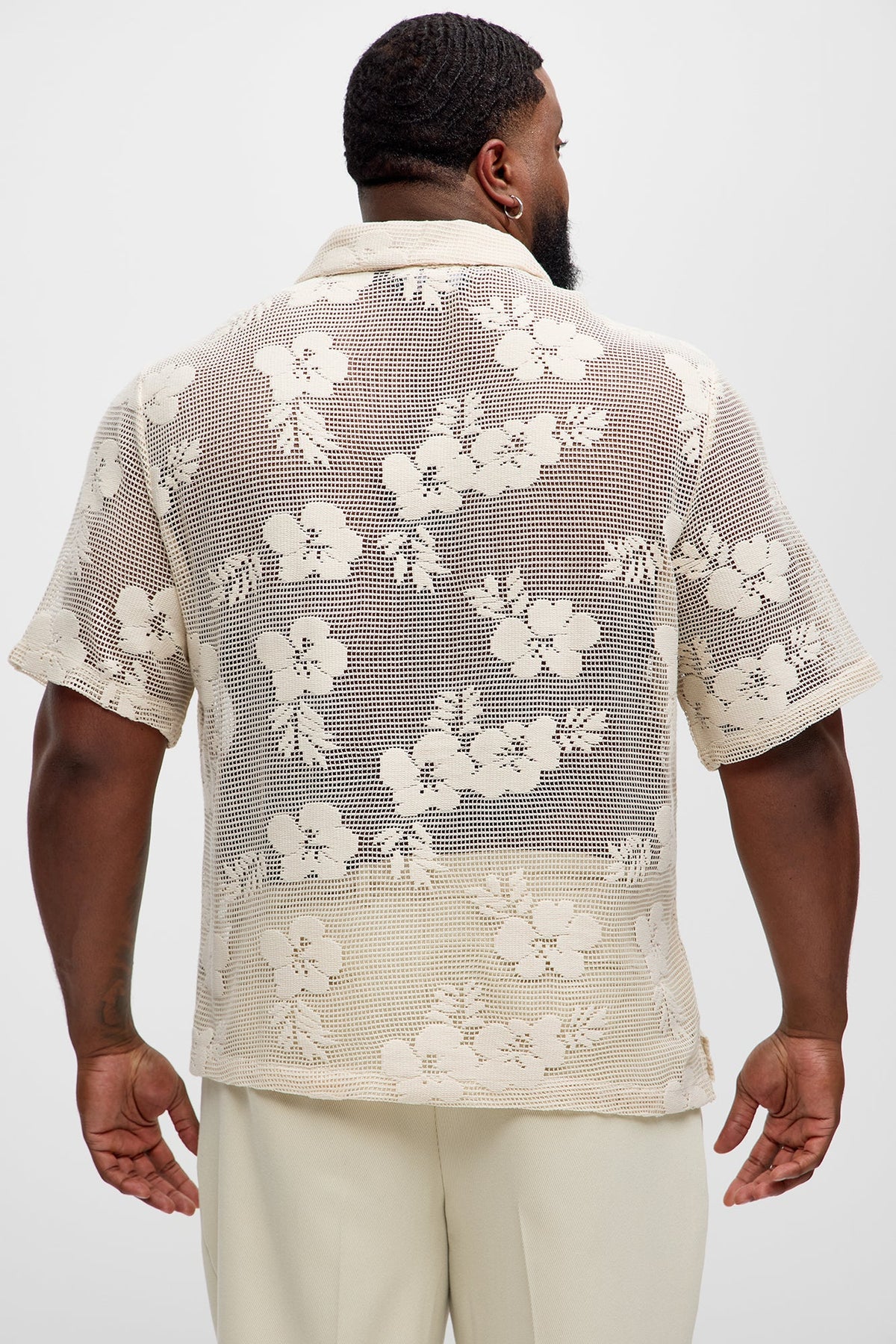 Carver Open Knit Crochet Cuban Shirt - Cream