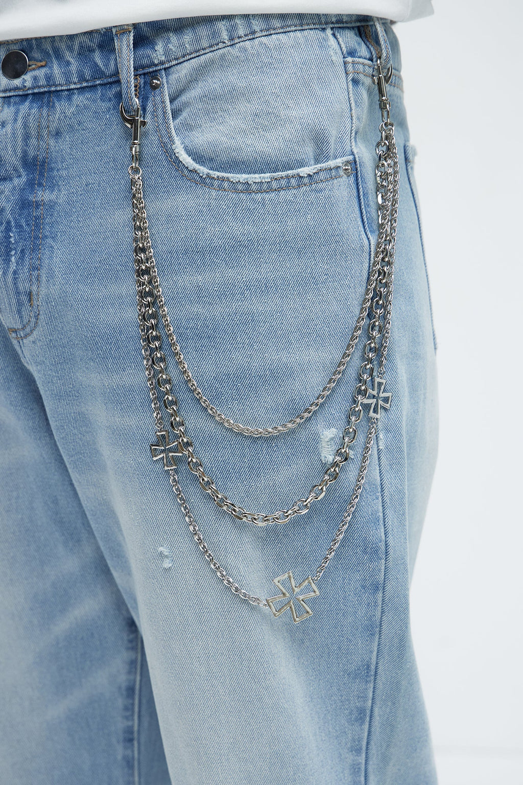 Nocturne Cross Triple Stacked Pants Chain - Silver
