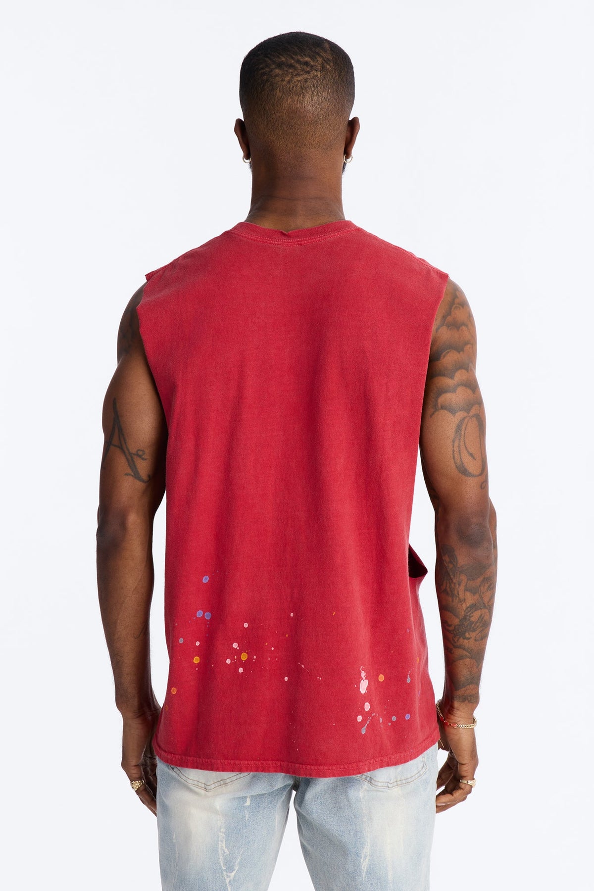 Lava Fall Paint Splatter Muscle Tee - Red