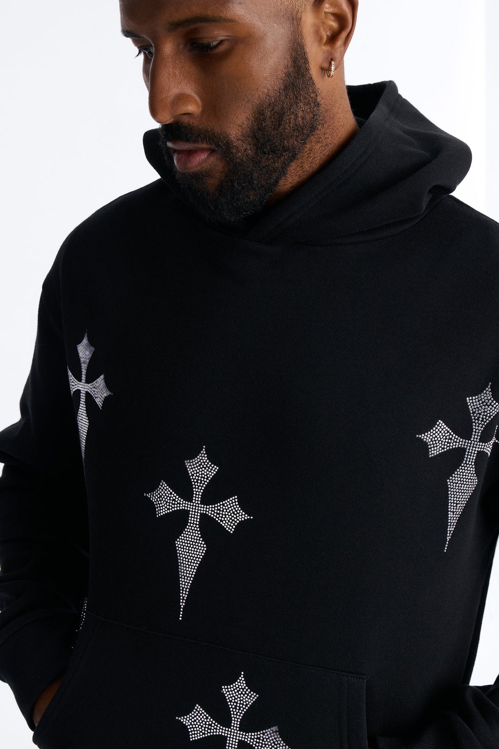 Faith By The Cross Rhinestones Oversized Hoodie - Black
