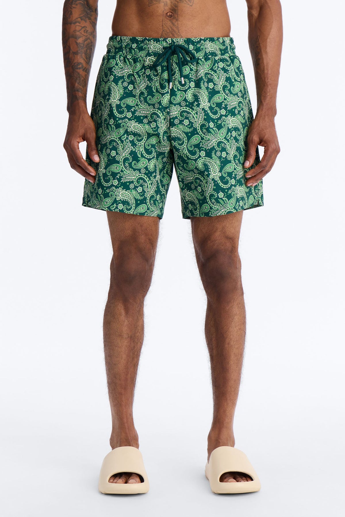 Paisley Elevated Printed Swim Trunk 7″ - Green