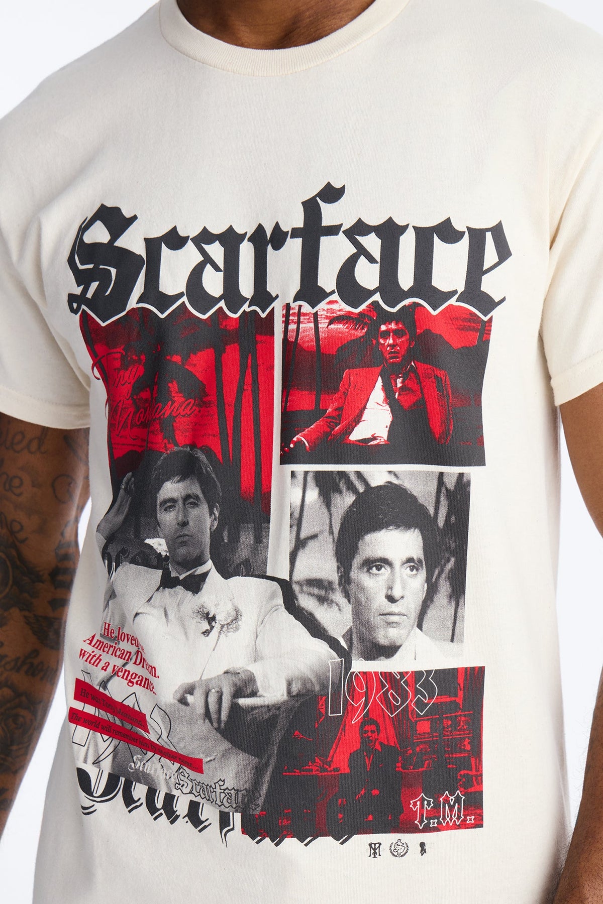 Scarface Embroidery Short Sleeve Tee - Natural