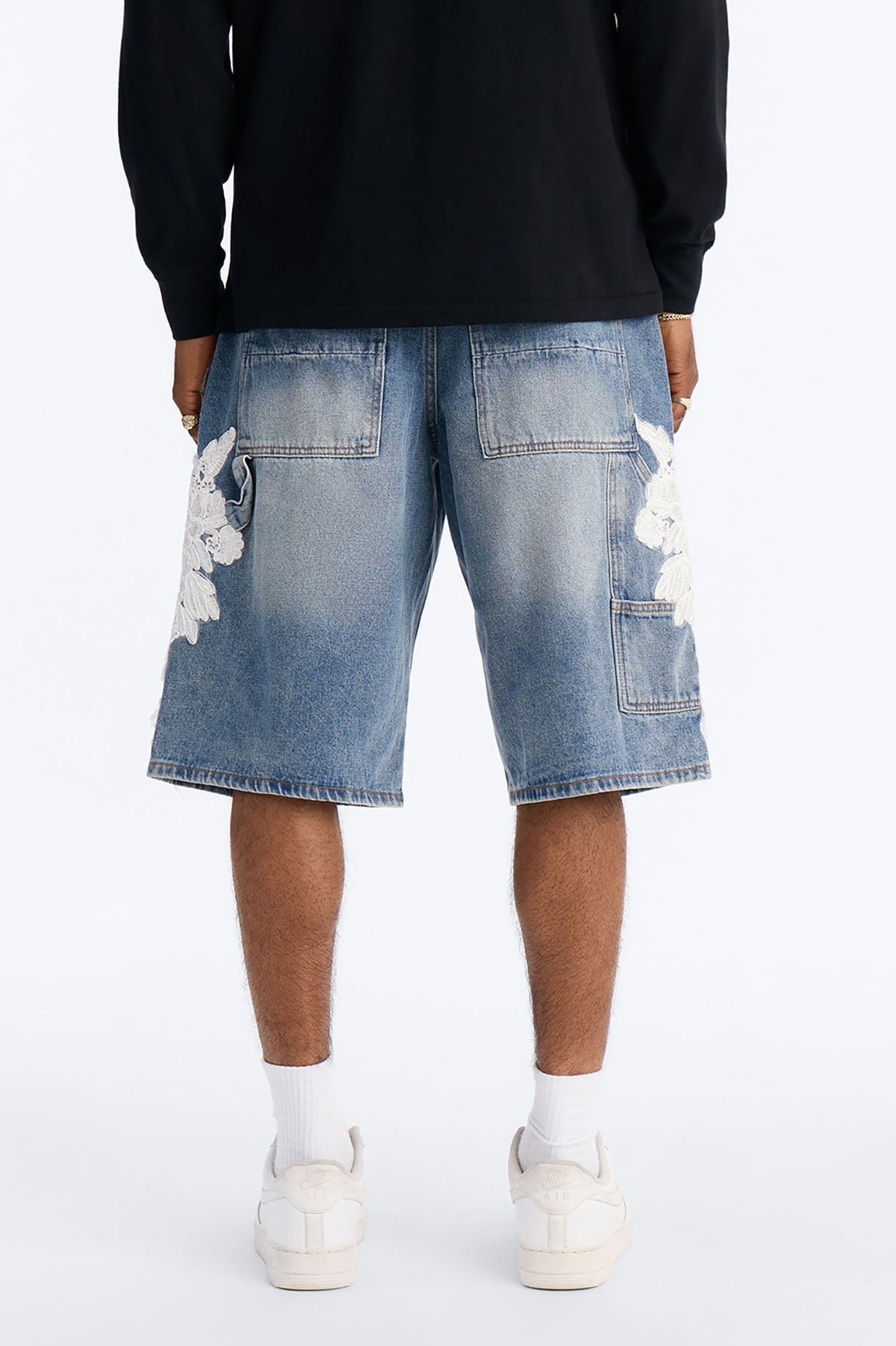 Vintage Bloom Baggy Carpenter Shorts - Medium Blue Wash