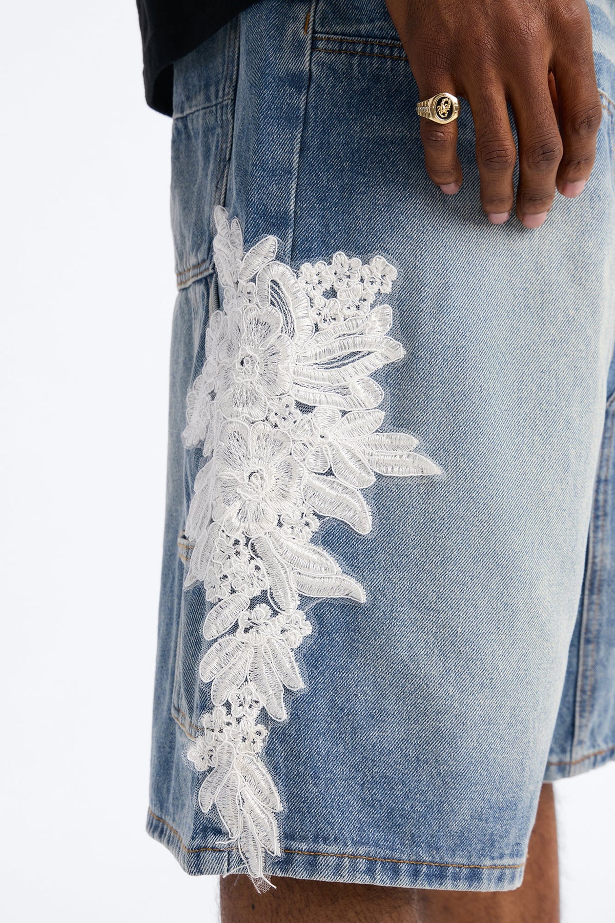 Vintage Bloom Baggy Carpenter Shorts - Medium Blue Wash
