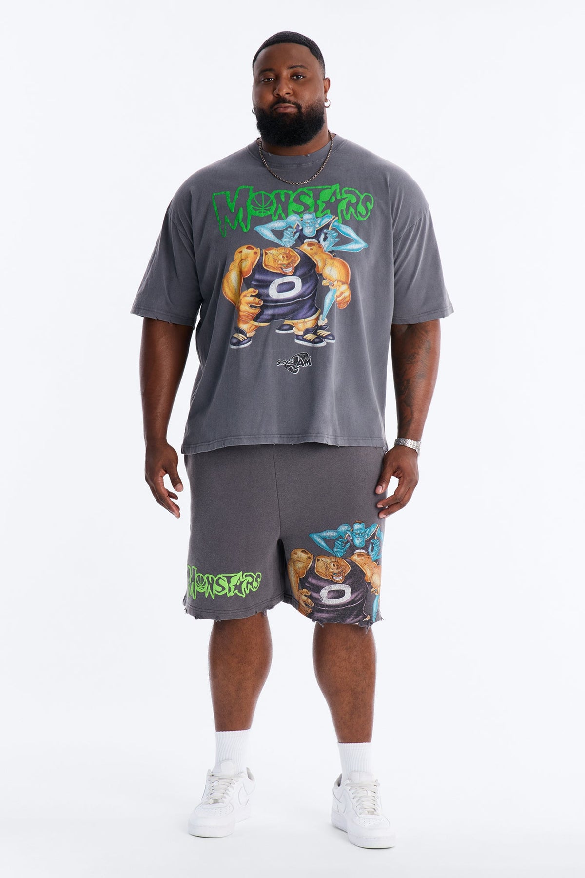 Space Jam Monstars Puff Print Premium Short Sleeve Shirt - Charcoal