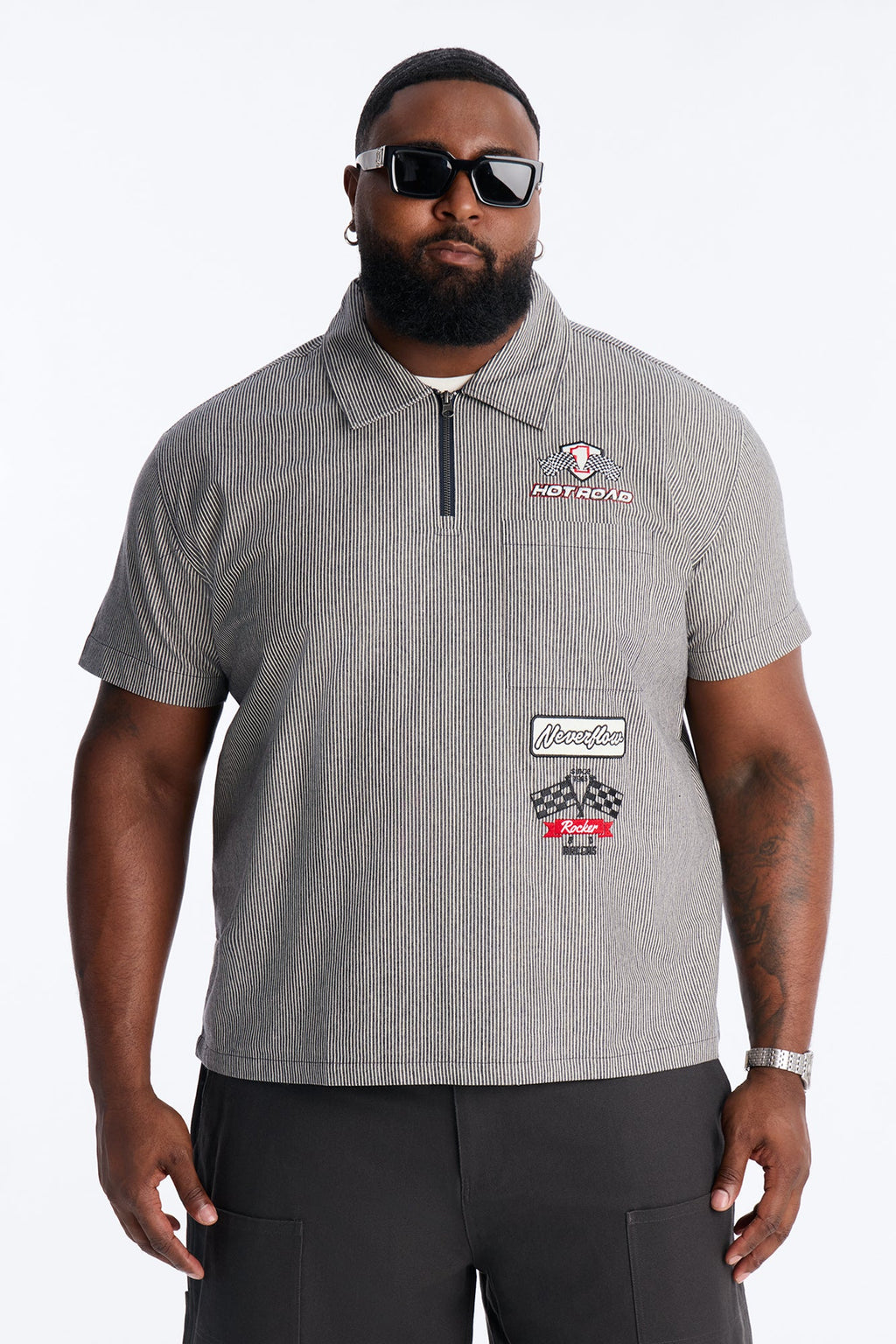 Hot Road Quarter Zip Short Sleeve Polo - Grey