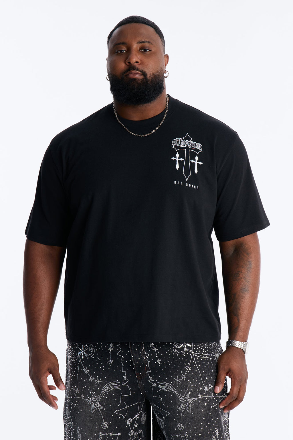 Chosen Cross Embroidery Short Sleeve Tee - Black