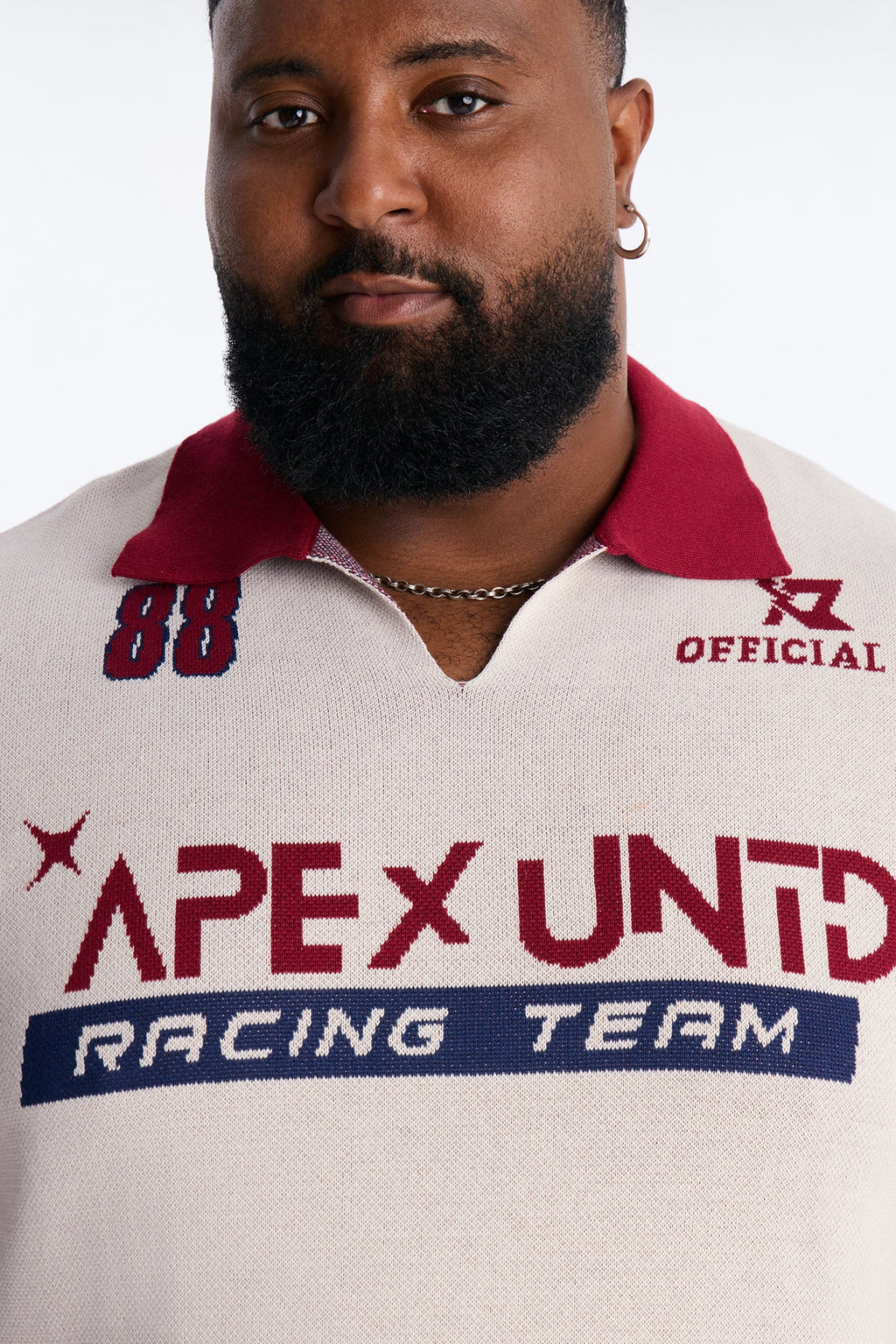 Apex United Johnny Collar Knit Top - Burgundy/combo