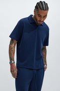 Cairo Textured Polo - Navy