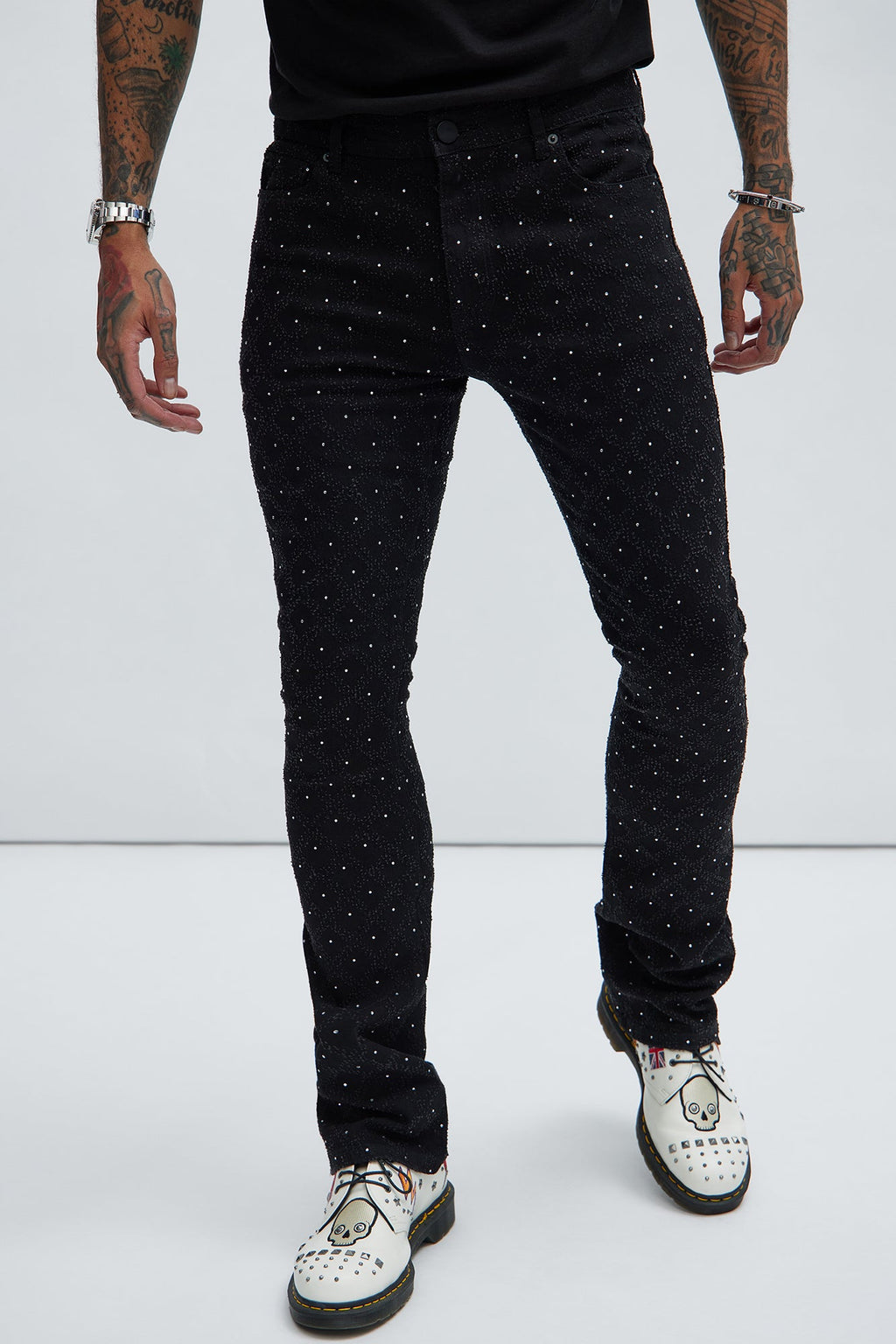 I Be Jeweled Stacked Skinny Flare Jeans - Black