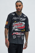 Dodge Hellcat Vintage Oversized Short Sleeve Tee - Grey