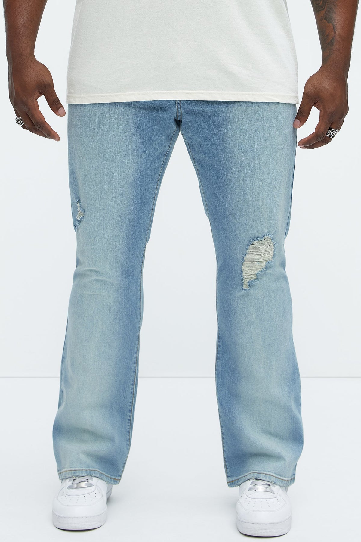 Take No L's Stacked Slim Flared Jeans - Medium Blue Wash