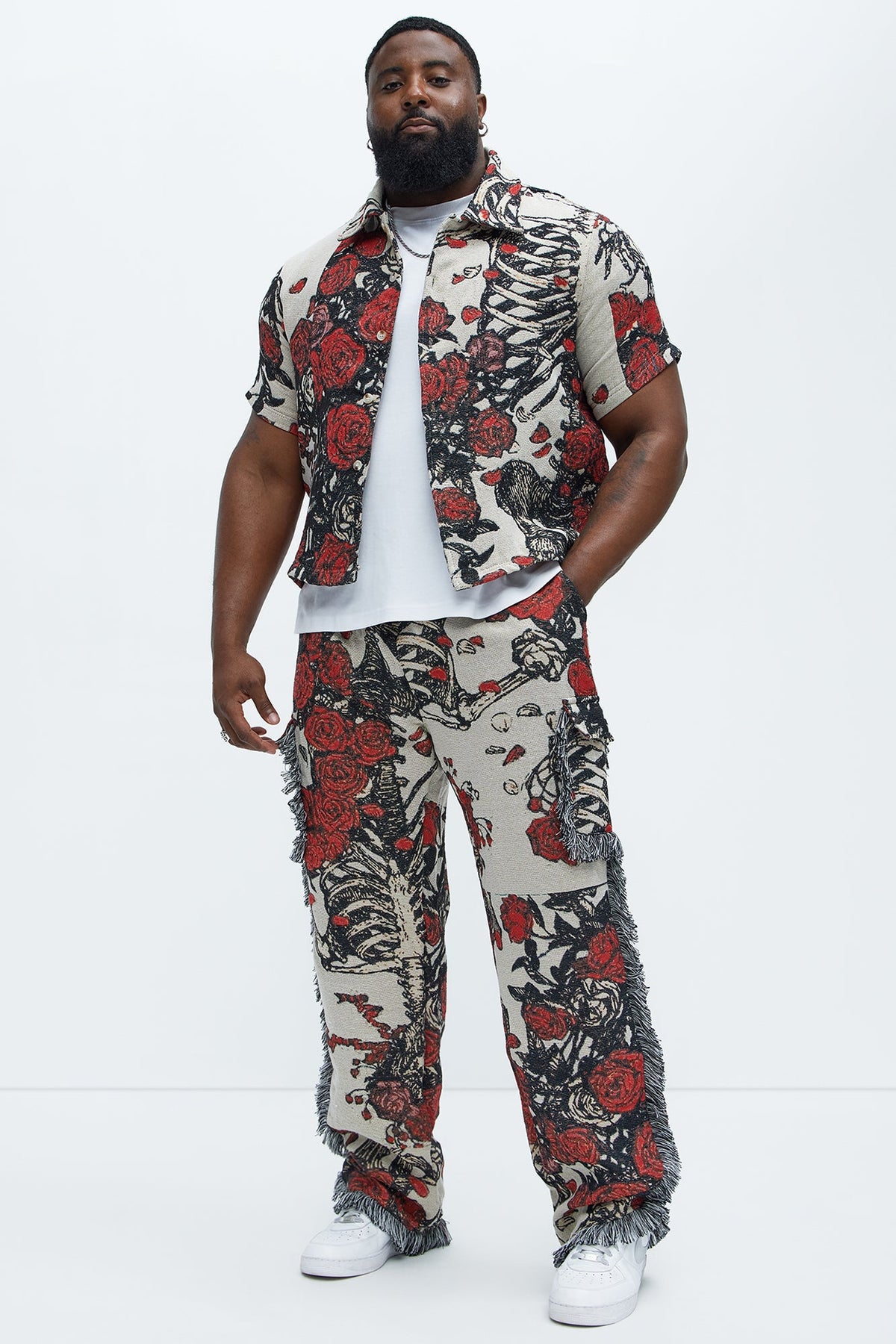 Straight Petals Tapestry Cargo Pants - Red/combo