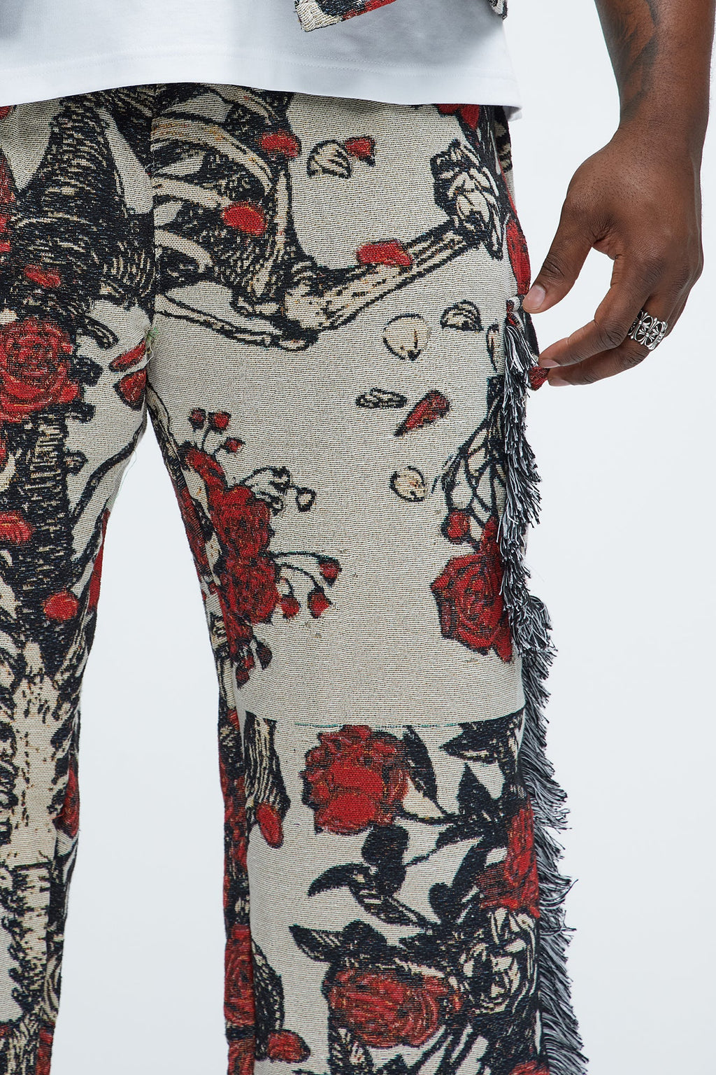 Straight Petals Tapestry Cargo Pants - Red/combo