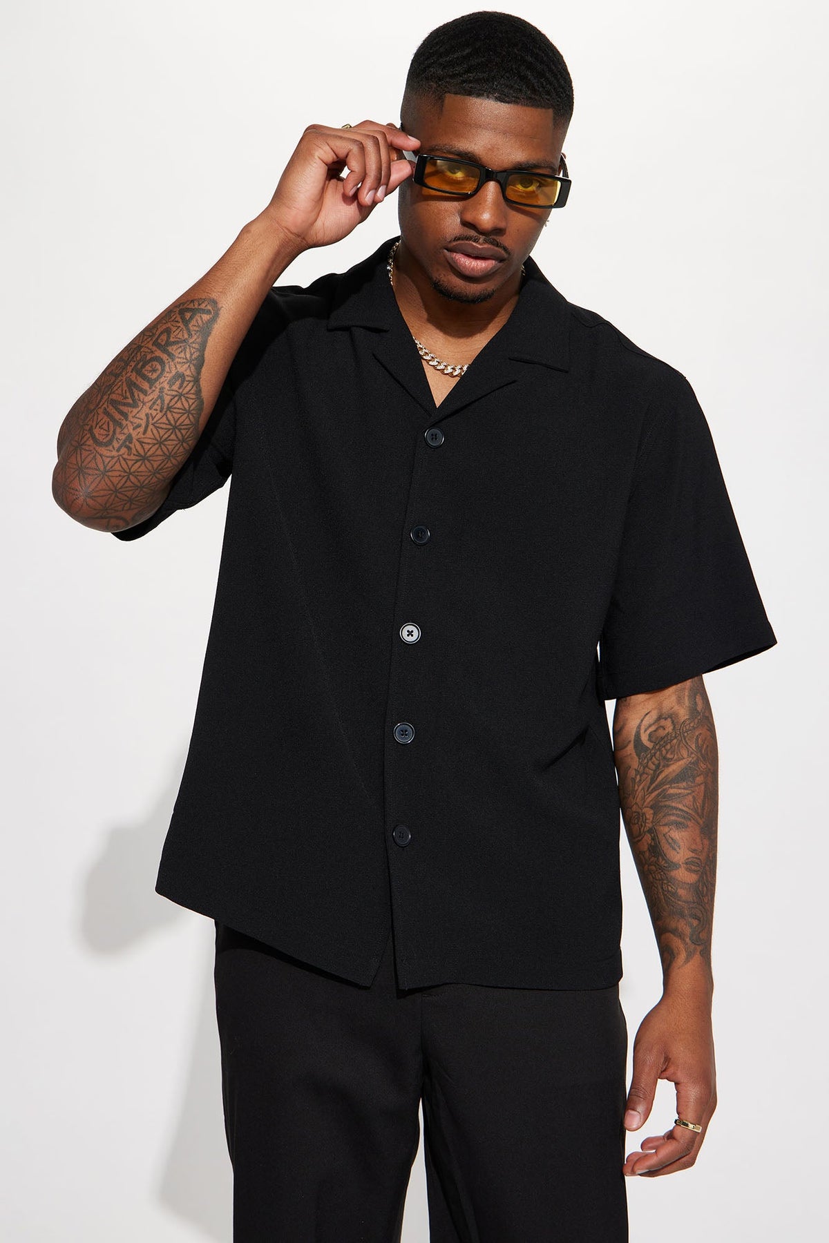 Golden Hour Short Sleeve Button Up - Black