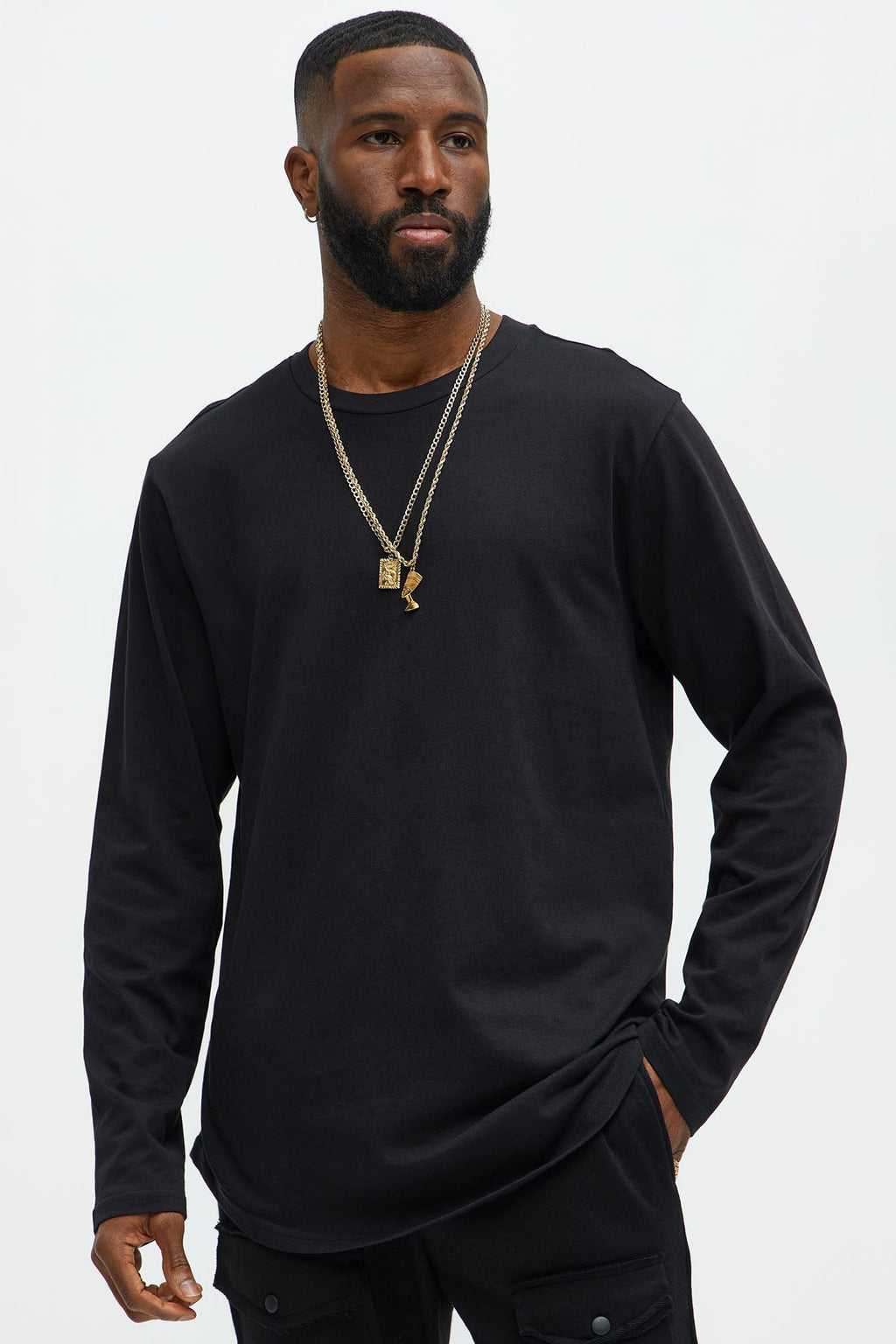 Essential Long Sleeve Scallop Tee - Black