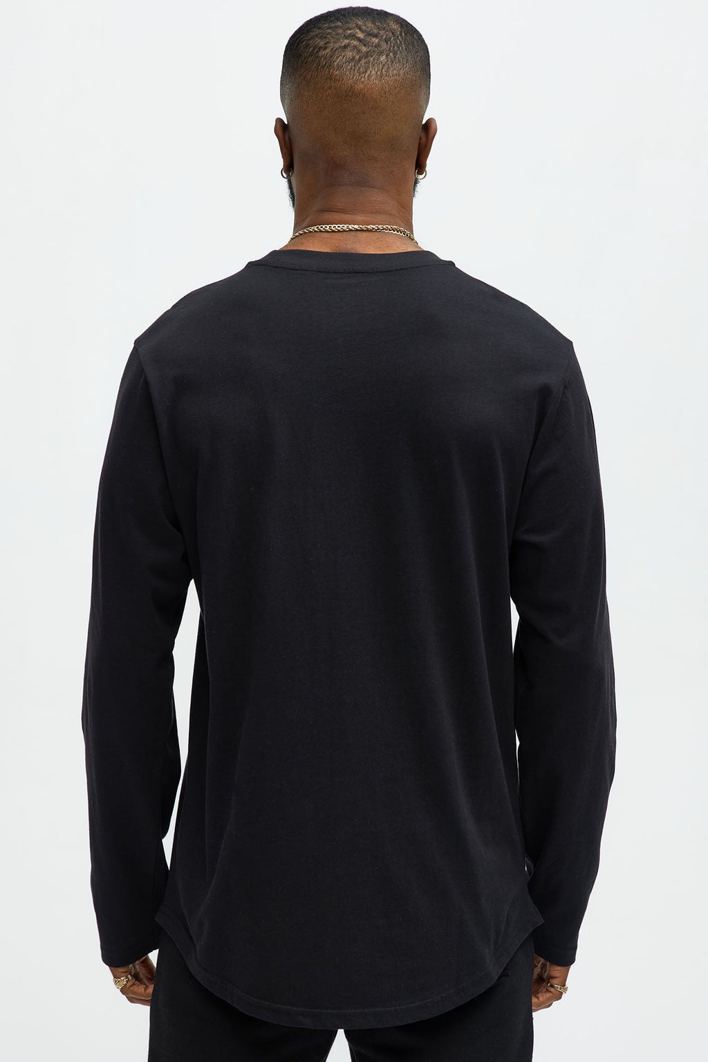 Essential Long Sleeve Scallop Tee - Black