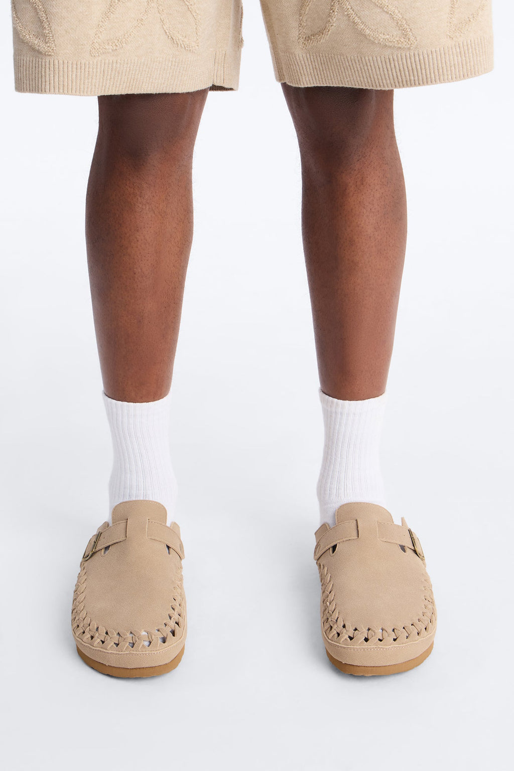 Woven Faux Suede Slip On Mule - Taupe
