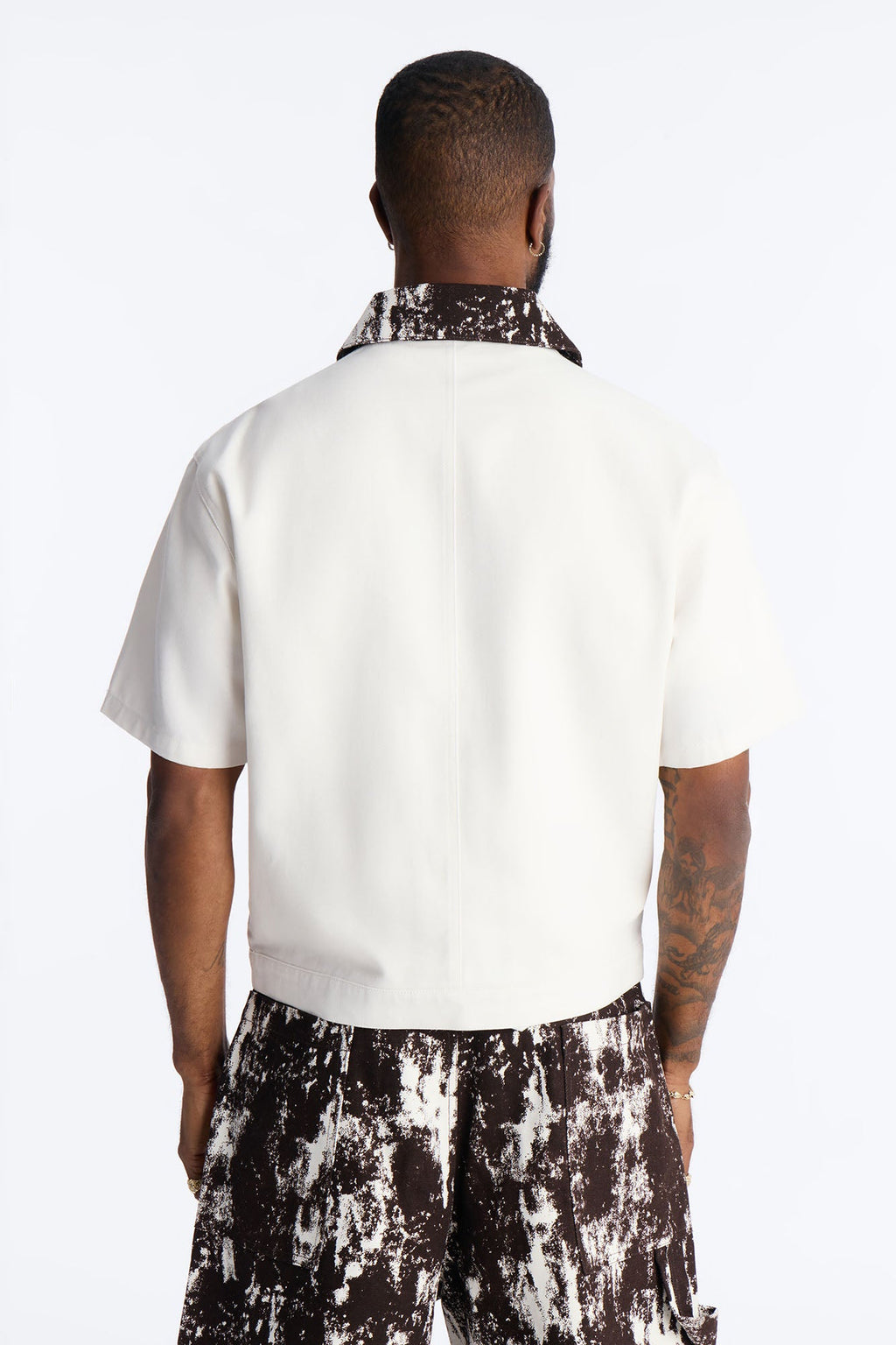 Canon Contrast Collar Zip Up Shirt - White