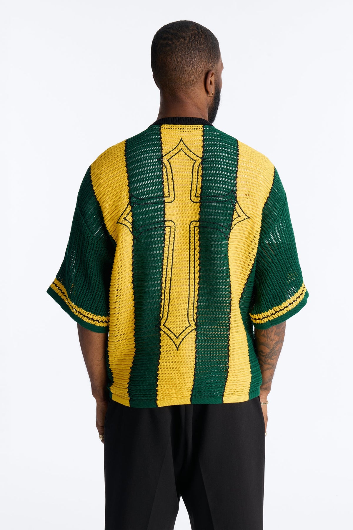 Saint 88 Cross Stripe Short Sleeve Knit Jersey - Yellow