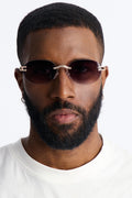 Embellished Round Frameless Metal Sunglasses - Gold/Black