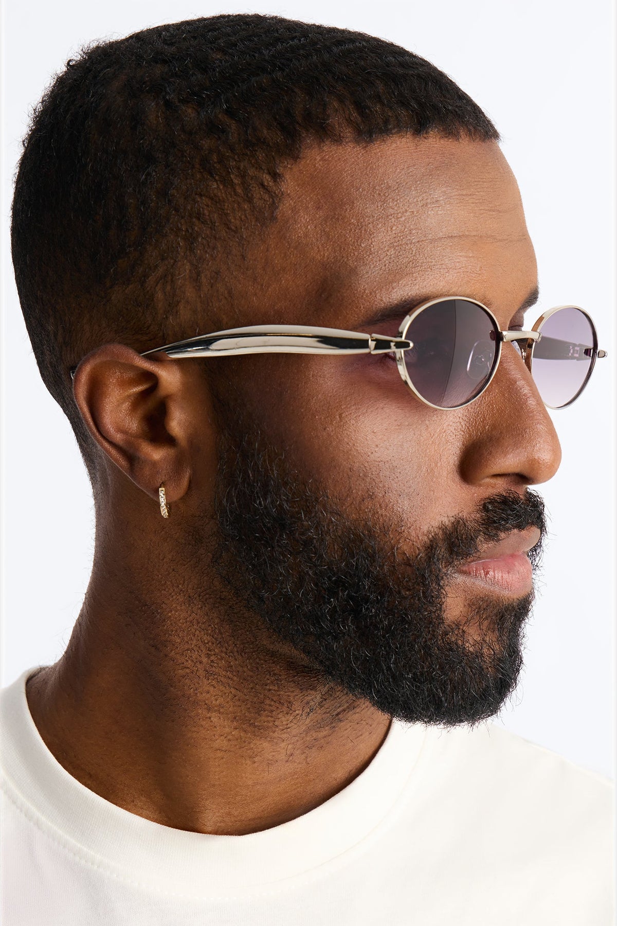 Vintage Oval Polished Metal Sunglasses - Silver
