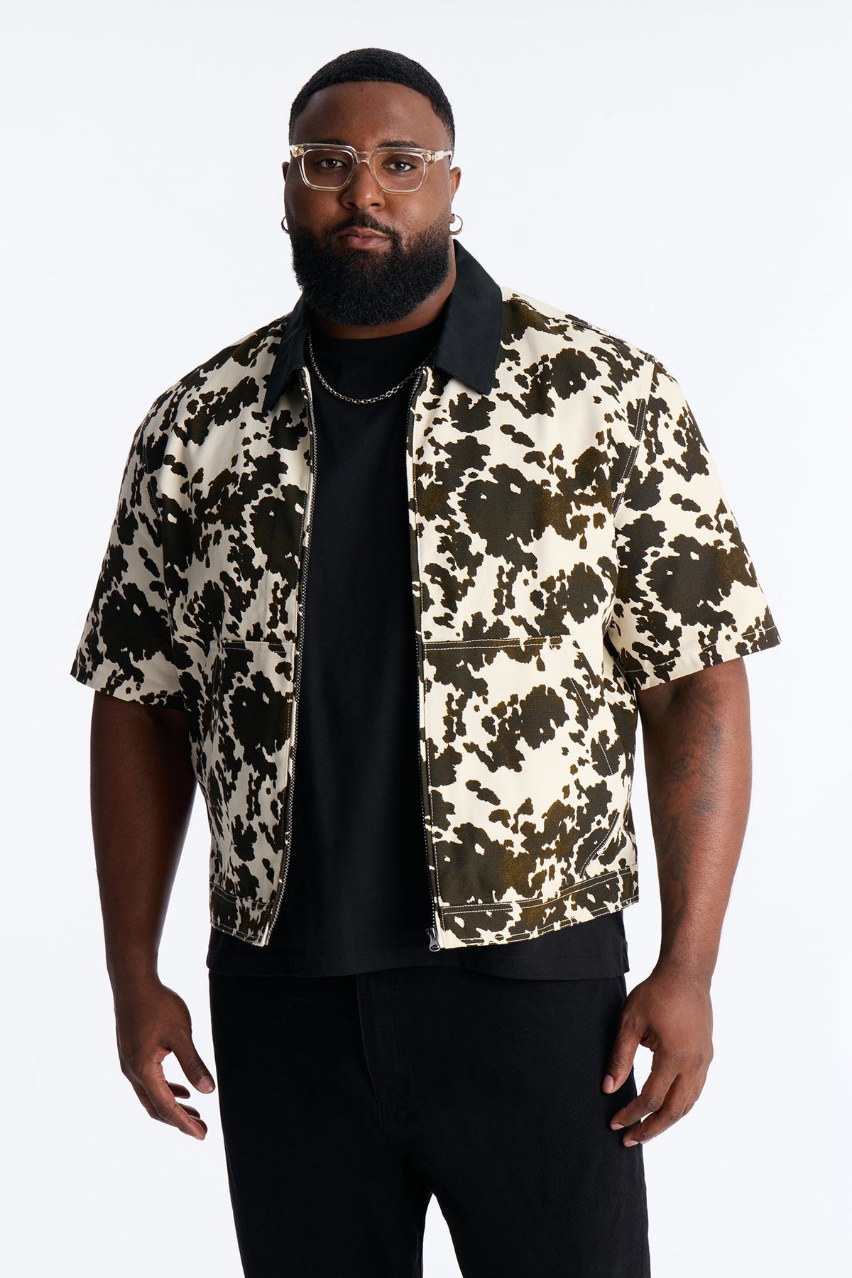 Cropped Roxbury Contrast Collar Shirt - White/combo