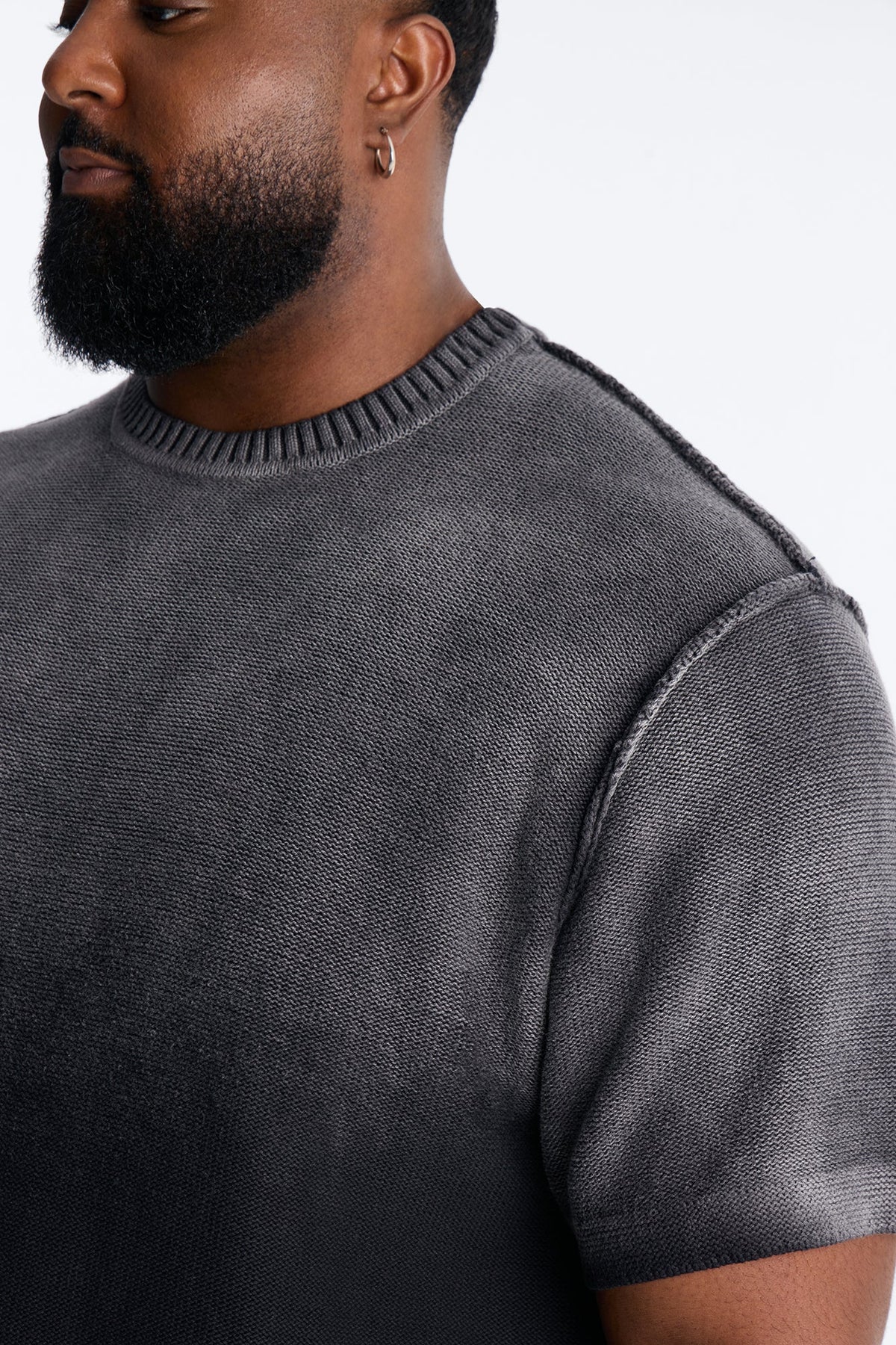Slouch Ombre Crew Sweater Tee - Black