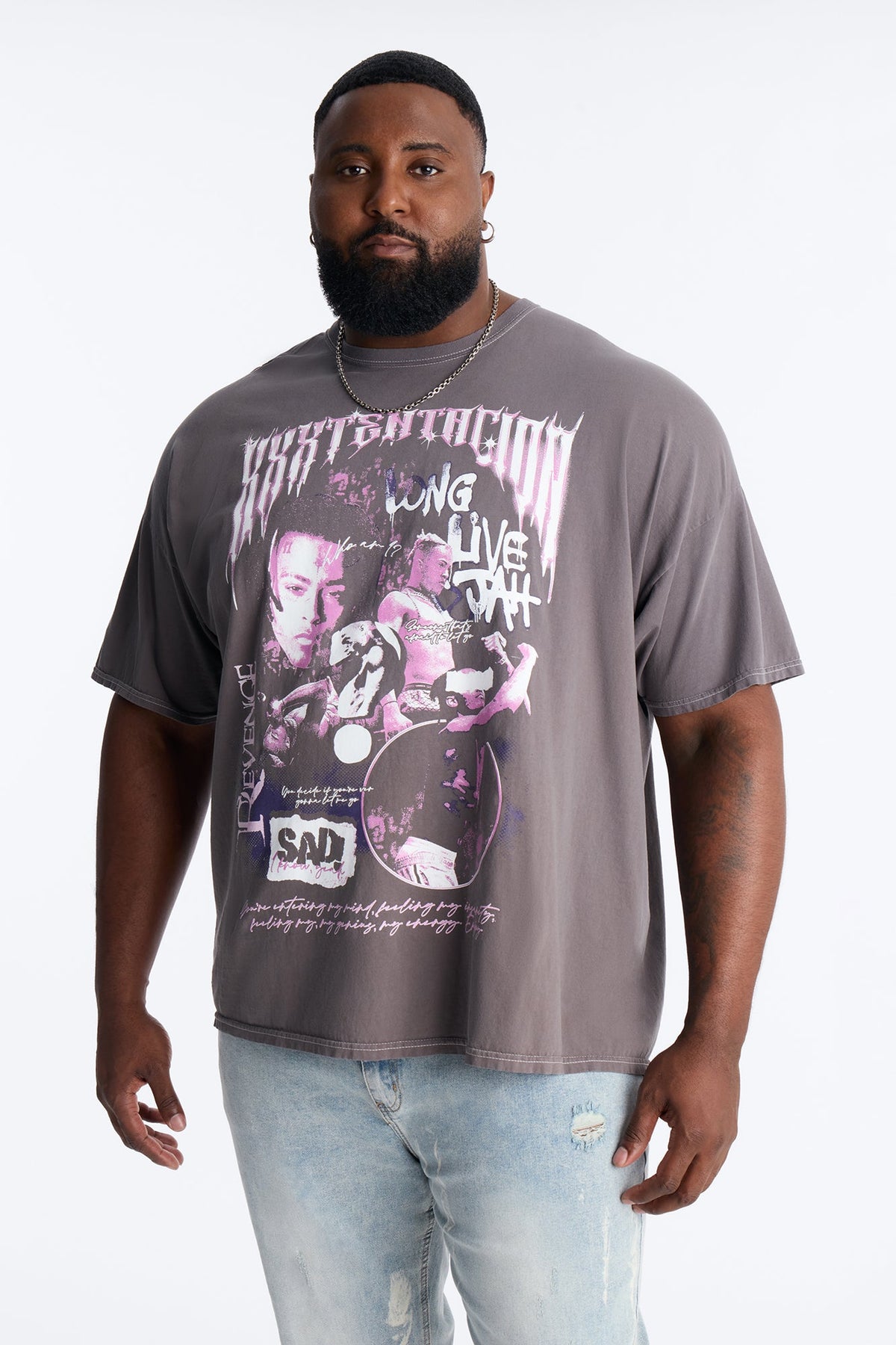 XXXTENTACION LONG LIVE JAH Vintage Short Sleeve Tee - Charcoal