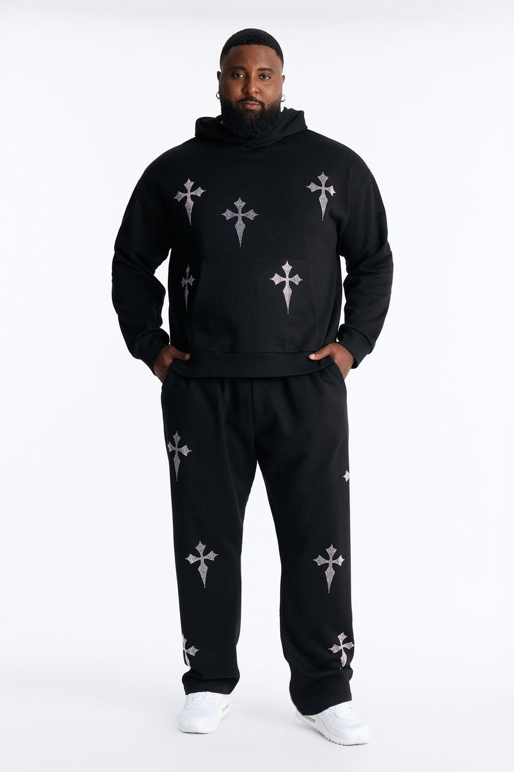 Faith By The Cross Rhinestones Oversized Hoodie - Black