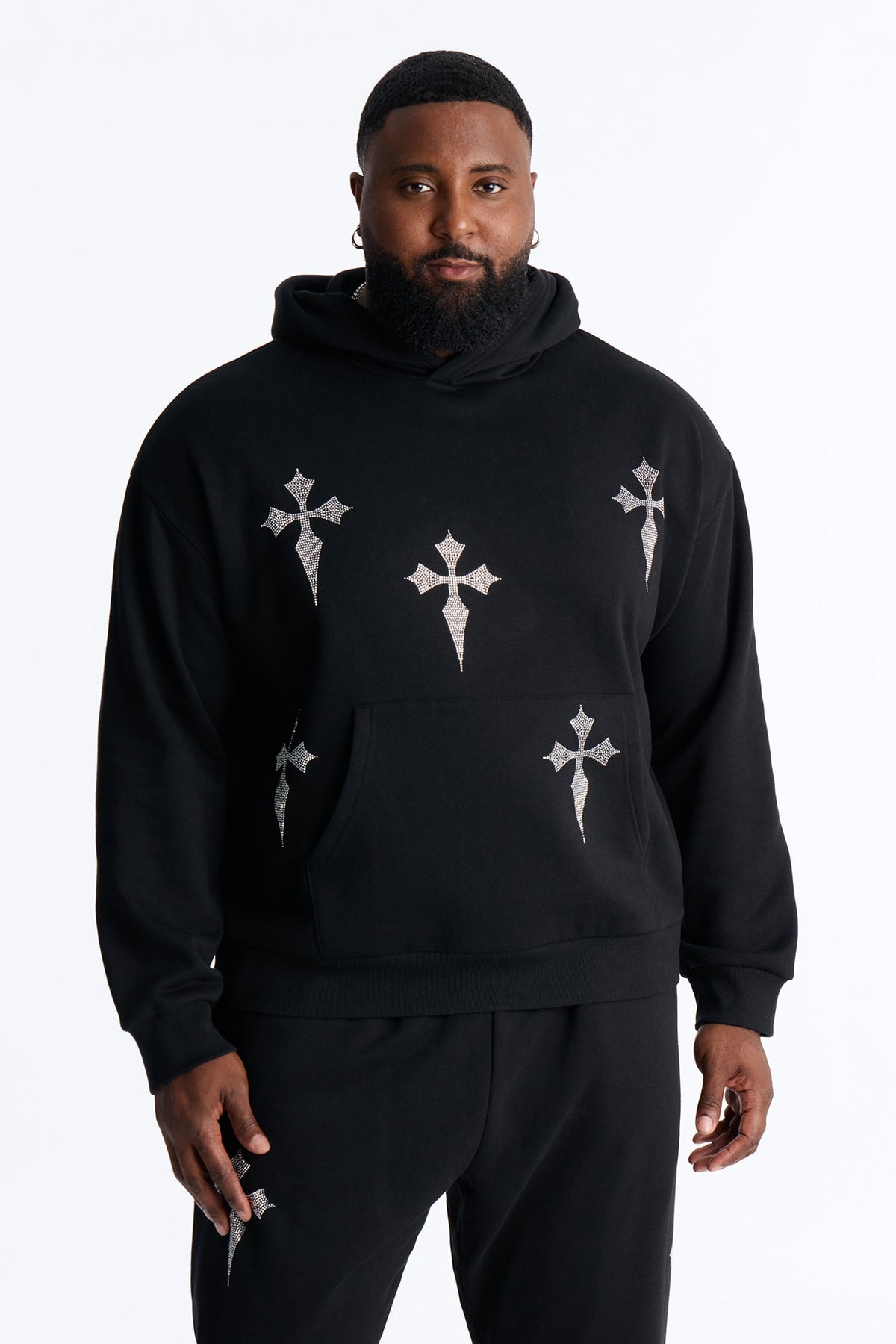 Faith By The Cross Rhinestones Oversized Hoodie - Black