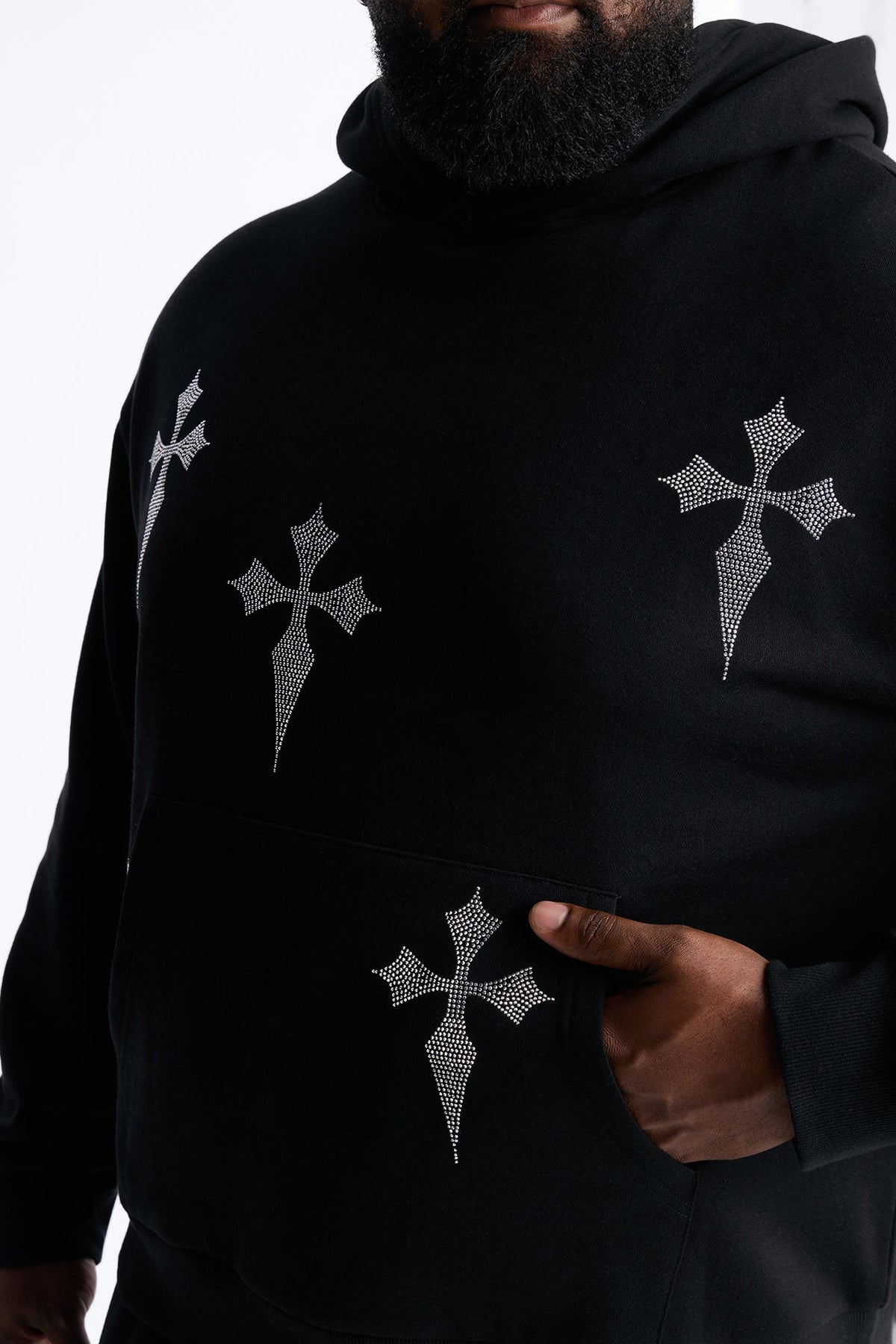Faith By The Cross Rhinestones Oversized Hoodie - Black