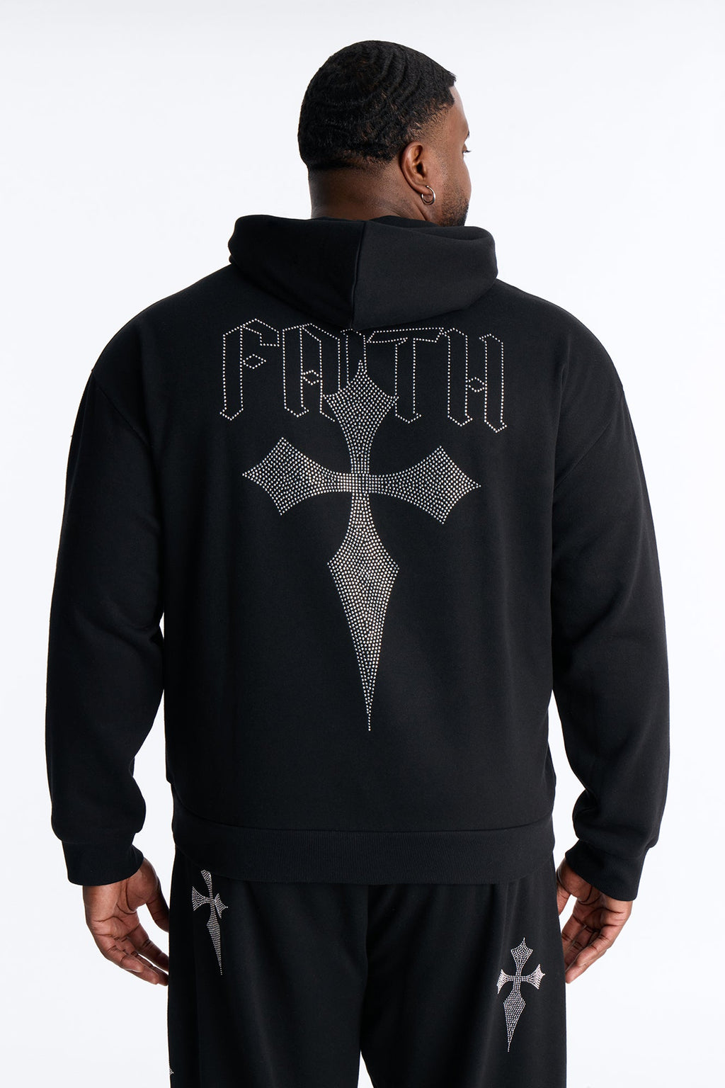 Faith By The Cross Rhinestones Oversized Hoodie - Black