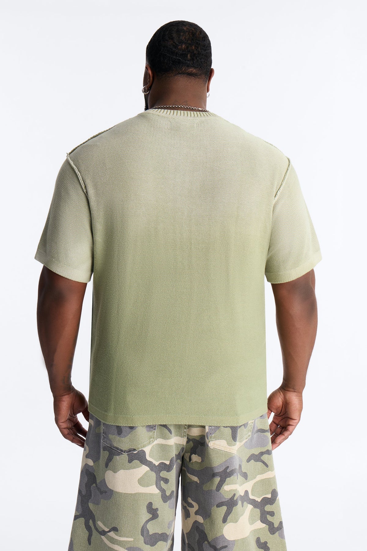 Slouch Ombre Crew Sweater Tee - Olive