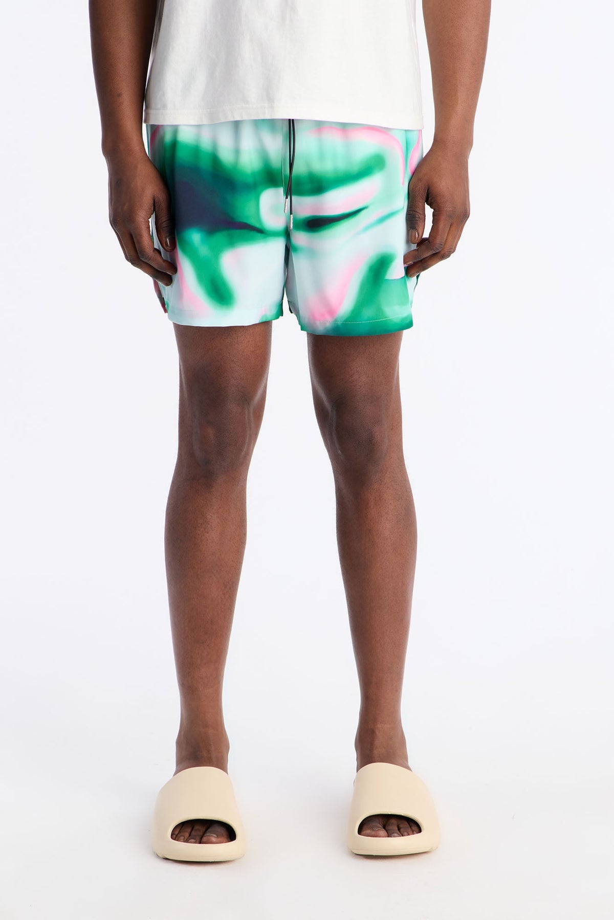 Relaxed Futuristic Abstract Acid Blur Swim Trunk 4″ - Green