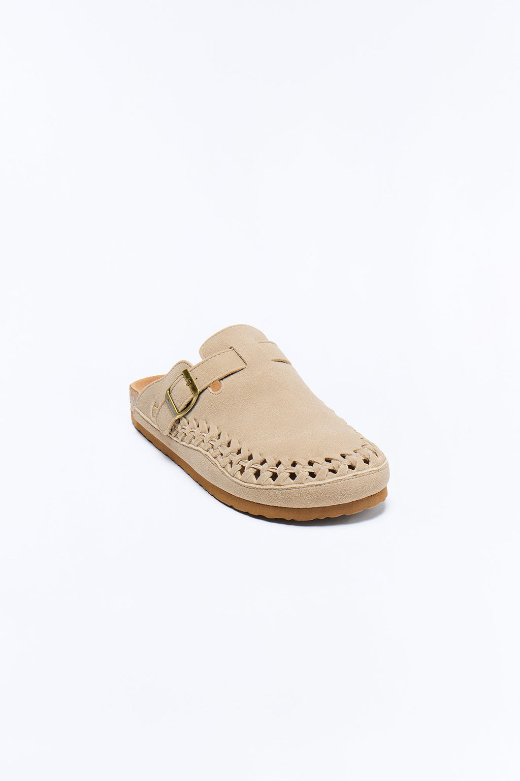 Woven Faux Suede Slip On Mule - Taupe