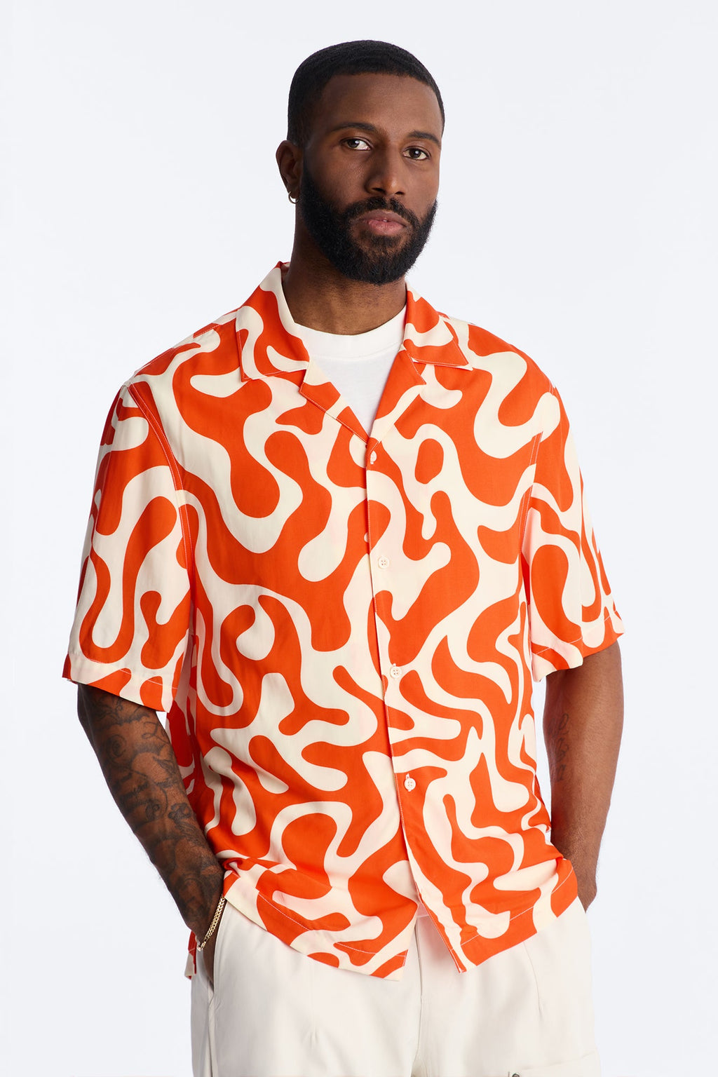 Bold Metric Cuban Shirt - Orange