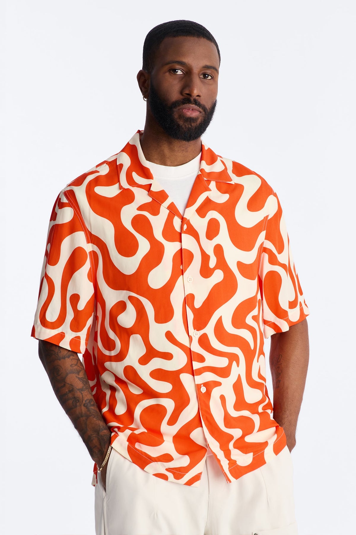 Bold Metric Cuban Shirt - Orange