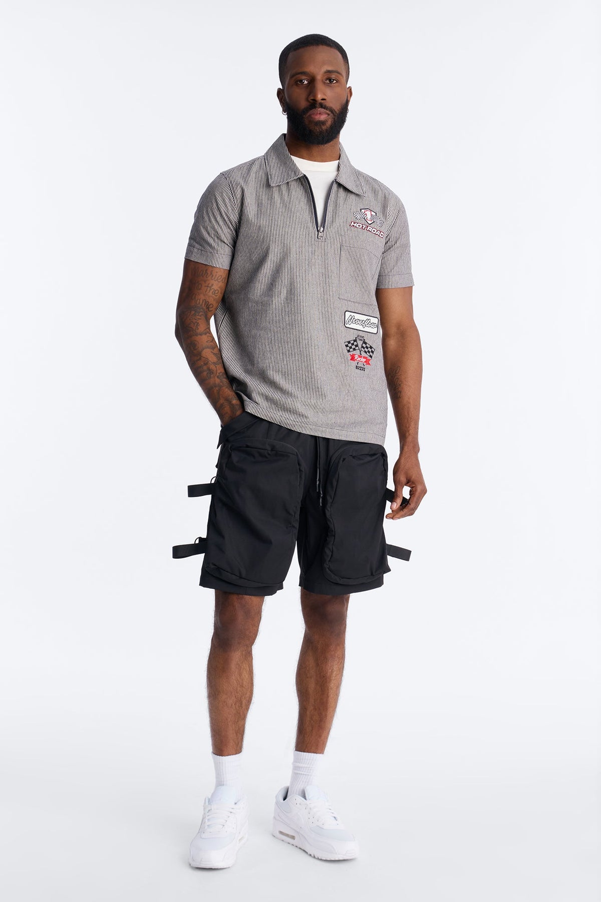 Hot Road Quarter Zip Short Sleeve Polo - Grey