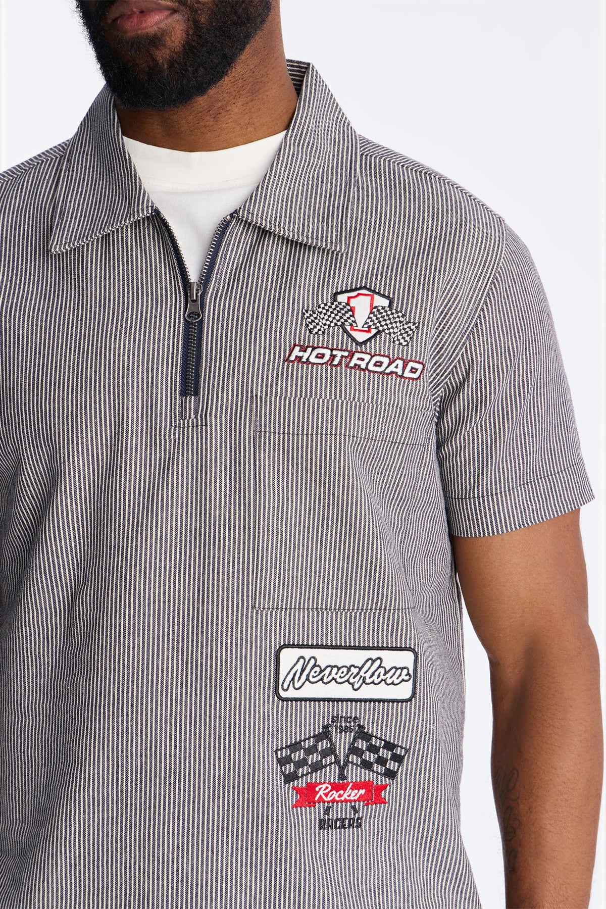 Hot Road Quarter Zip Short Sleeve Polo - Grey