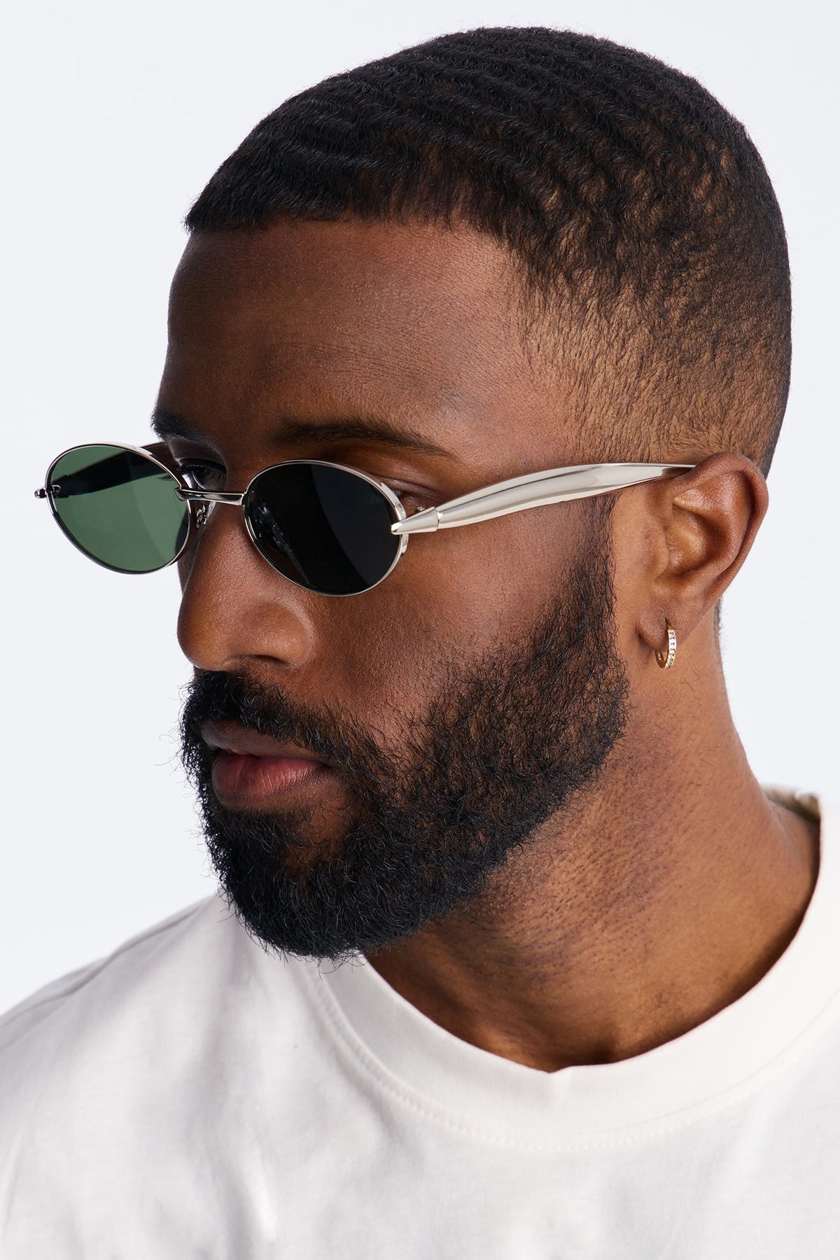Vintage Oval Polished Metal Sunglasses - Silver/Green