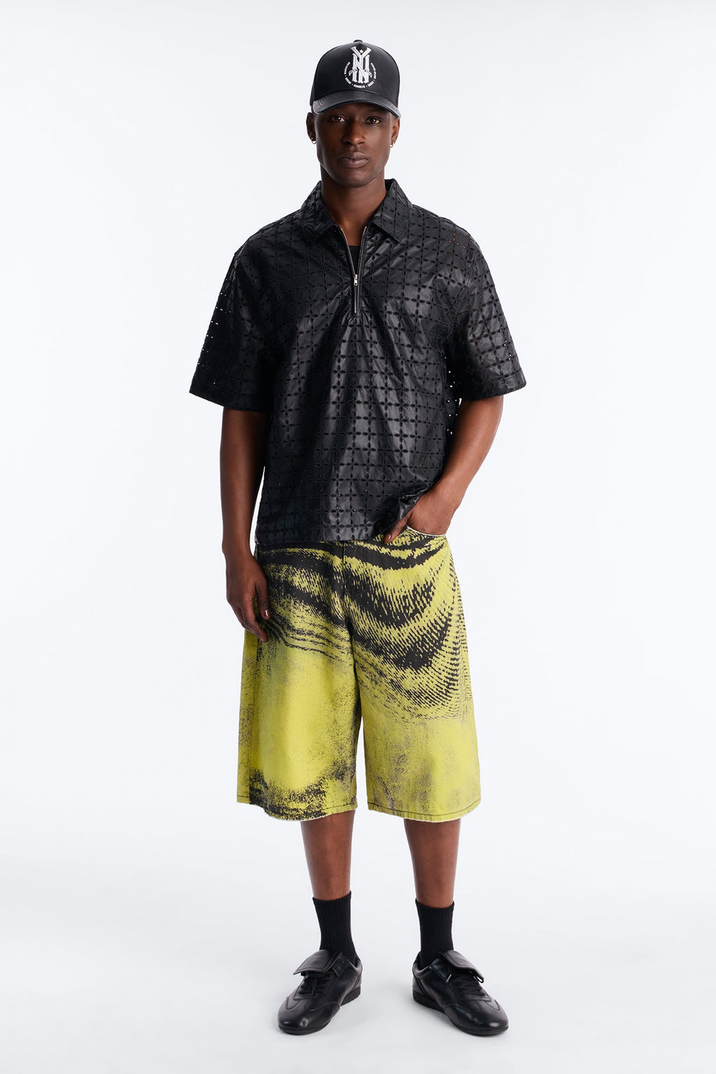 Relaxed Sunset Fever Faux Leather Polo - Black